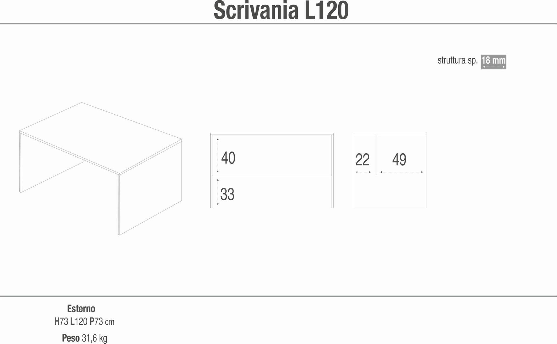 Scrivania moderna in truciolare nobilitato - 73 x 120 x 73 cm - 4
