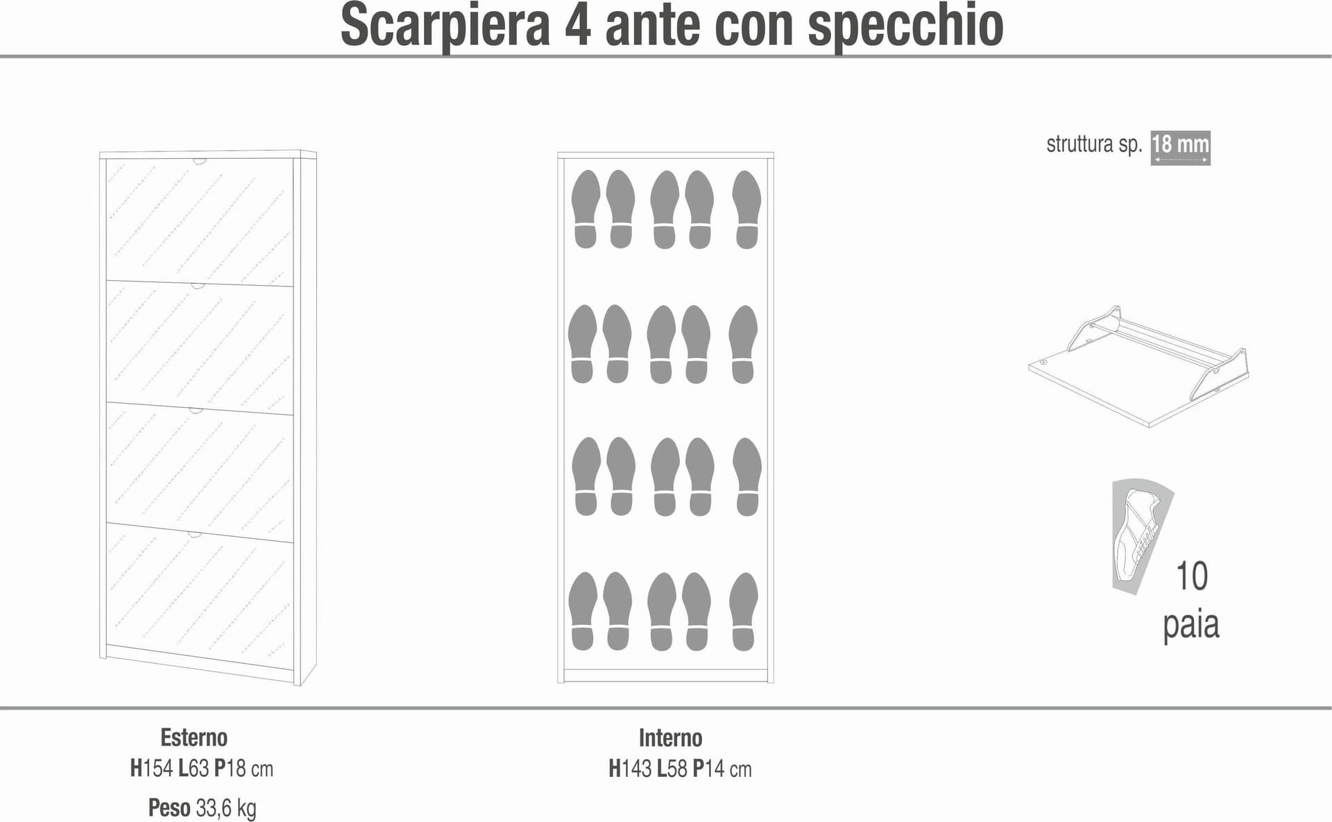 Scarpiera 4 ante a ribalta, in kit - 154 x 63 x 18 cm - 9