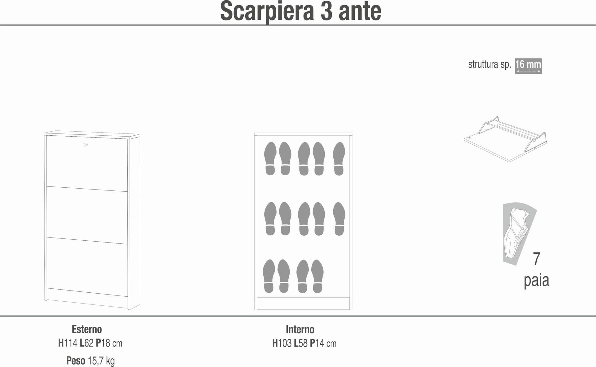 Scarpiera 3 ante a ribalta - 114 x 62 x 18 cm - 4