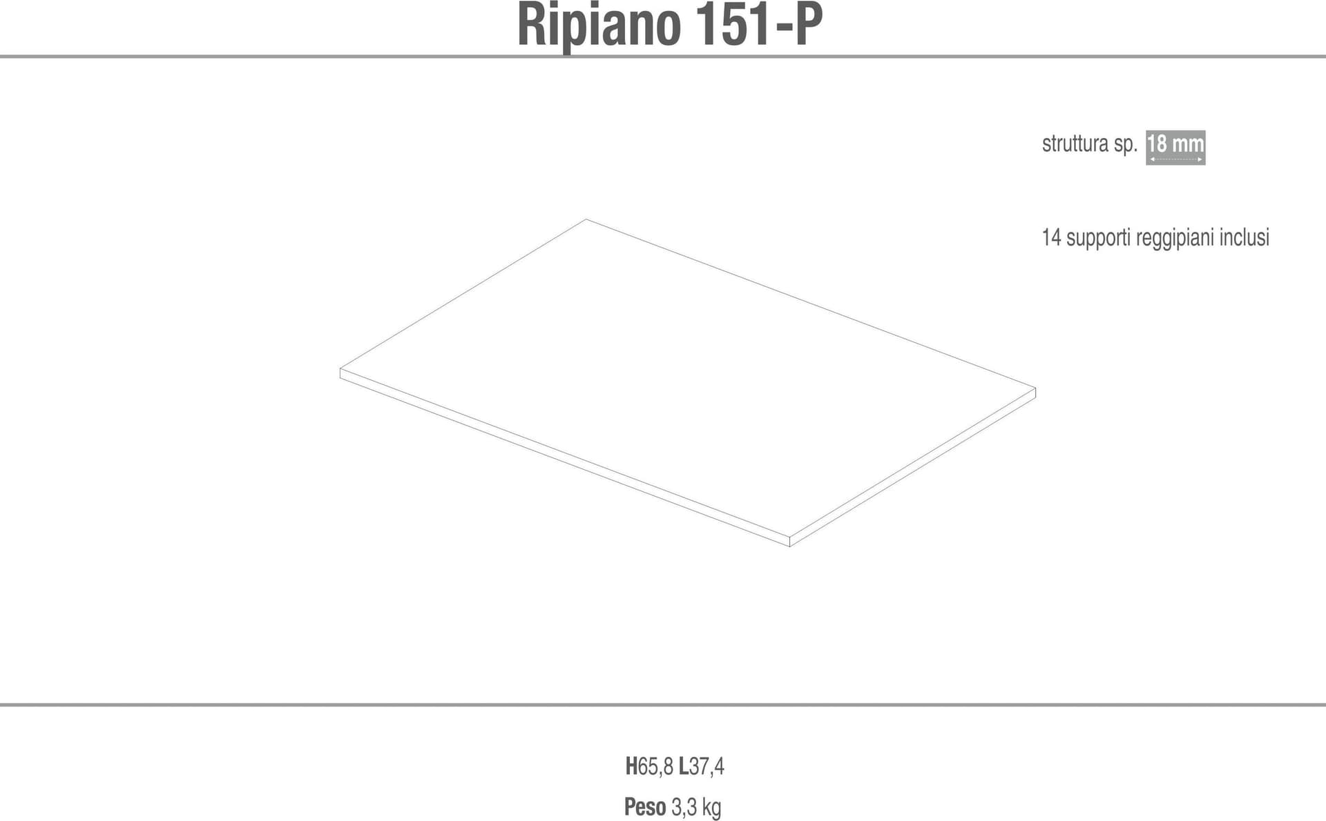 Ripiano aggiuntivo color cemento con supporti reggipiani - 65,8 x 37,4 x 1,8 cm - 2