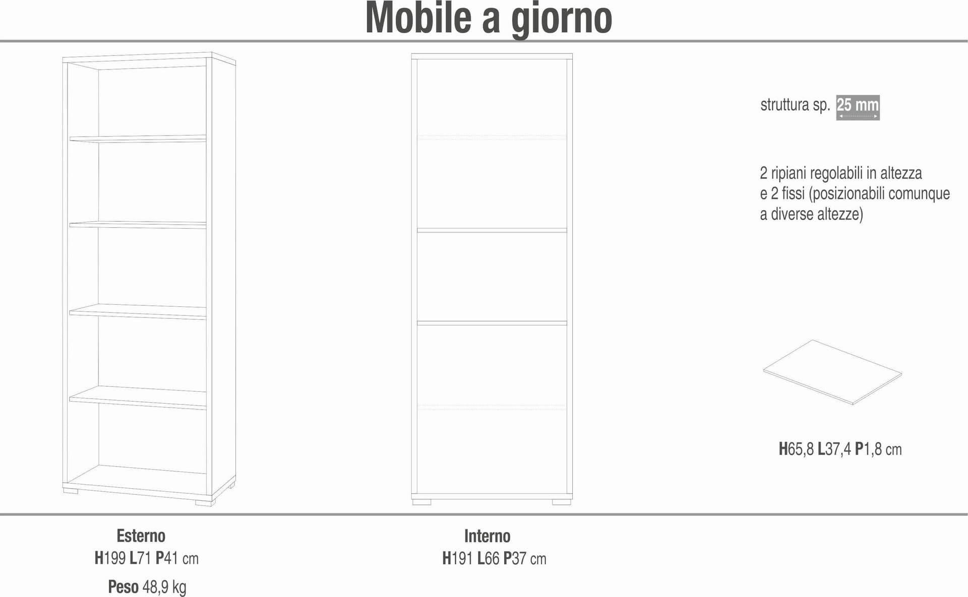 Libreria a giorno con cinque livelli dal design moderno - 199 x 71 x 41 cm - 4