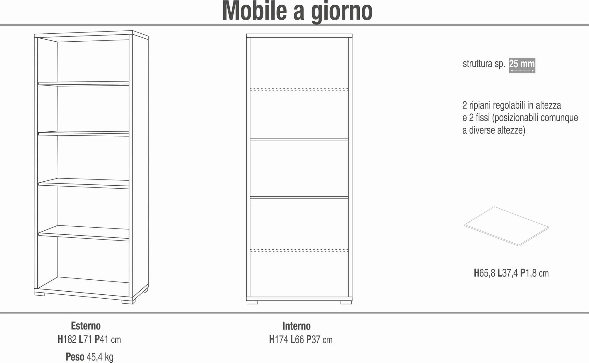 Libreria a giorno con 5 ripiani e struttura robusta – 71x41x182 cm - 4