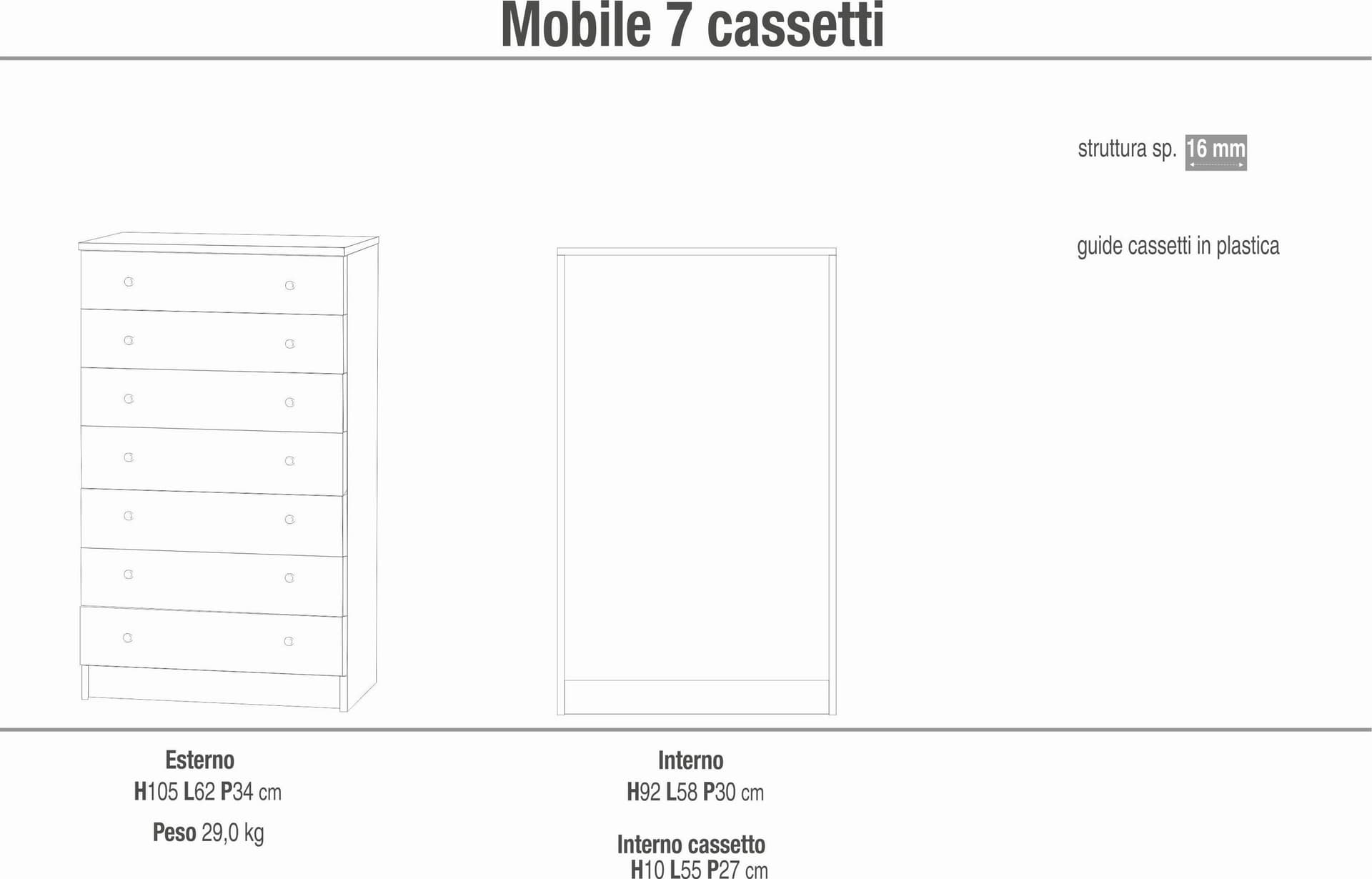 Cassettiera moderna 7 cassetti con design compatto – 62x34x105 cm - 4
