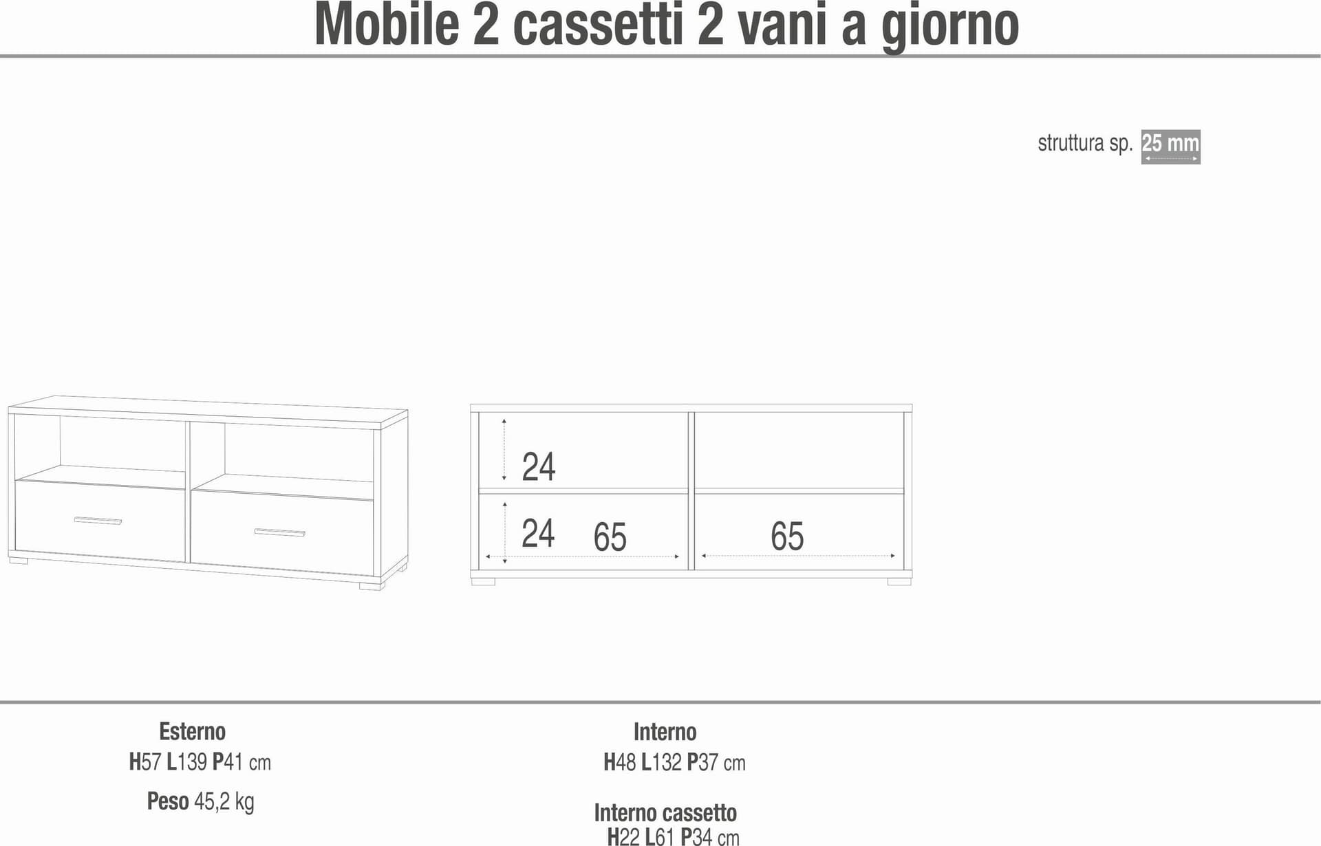 Mobile a 2 cassetti con design moderno – 139 x 41 x 57 cm - 10