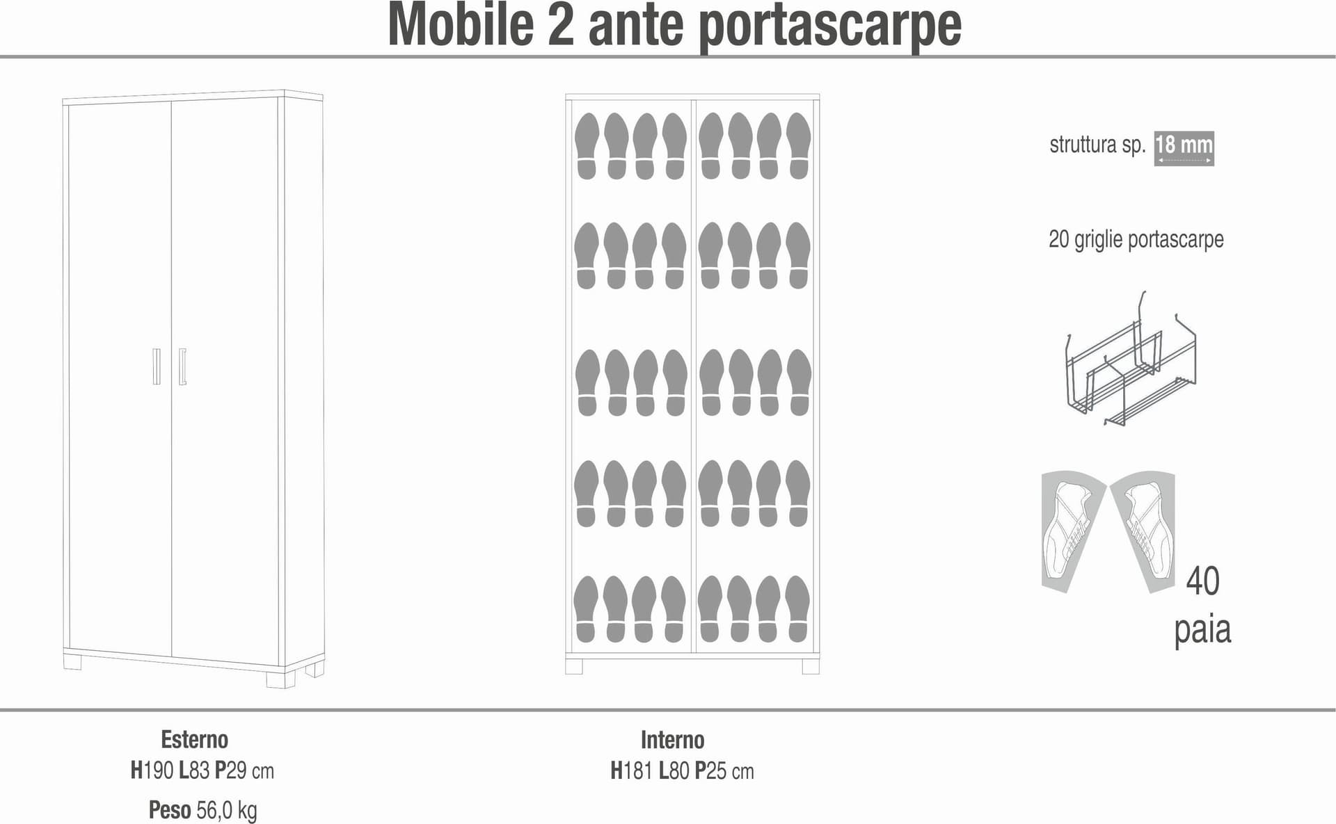 Armadio portascarpe a due ante con griglie interne - 190 x 83 x 29 cm - 13