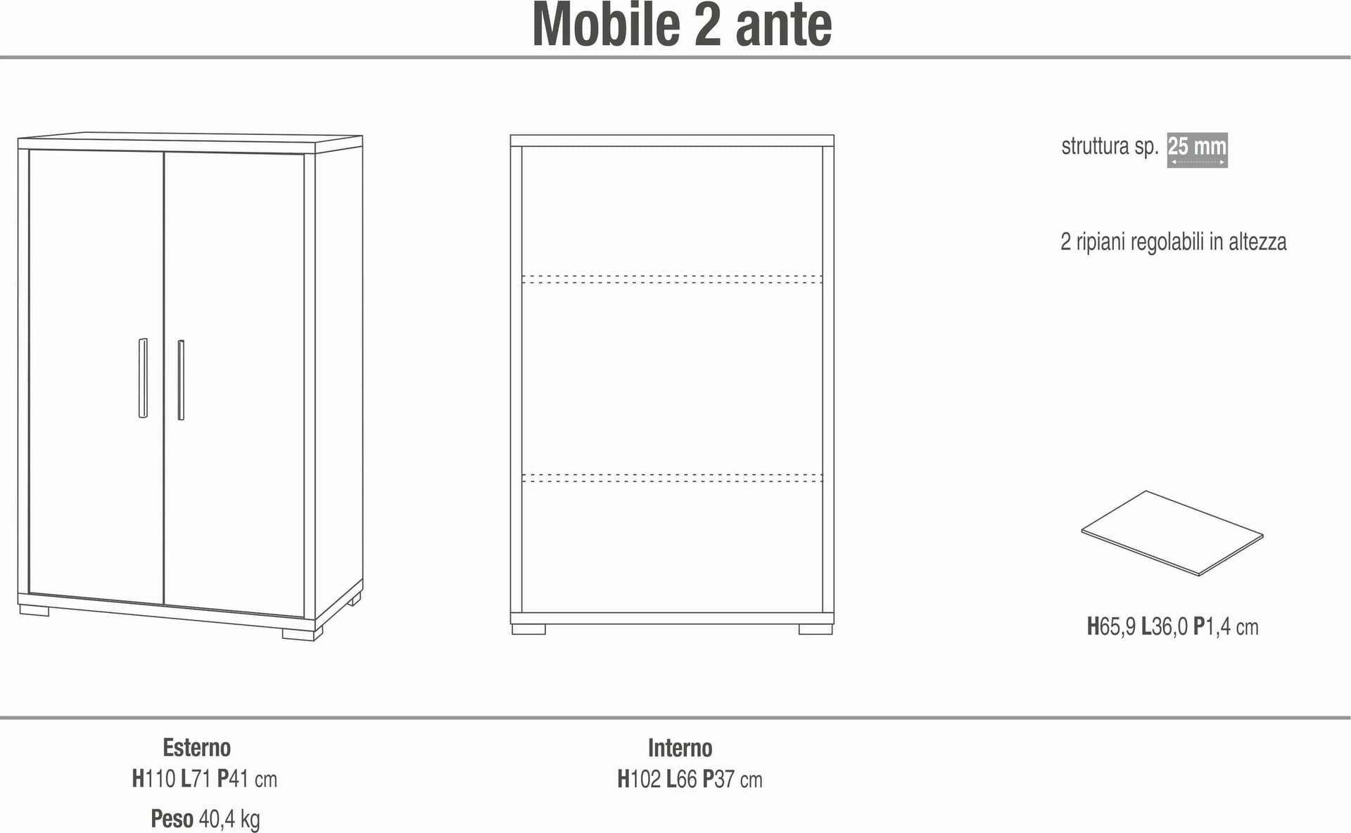 Mobile a 2 ante con ripiani regolabili – 71 x 41 x 110 cm - 10
