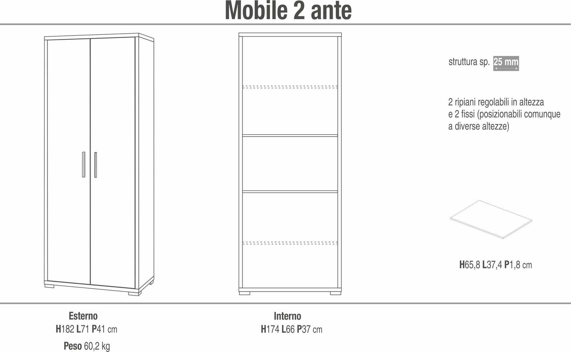 Mobile a 2 ante con ripiani fissi e regolabili – 71 x 41 x 182 cm - 10