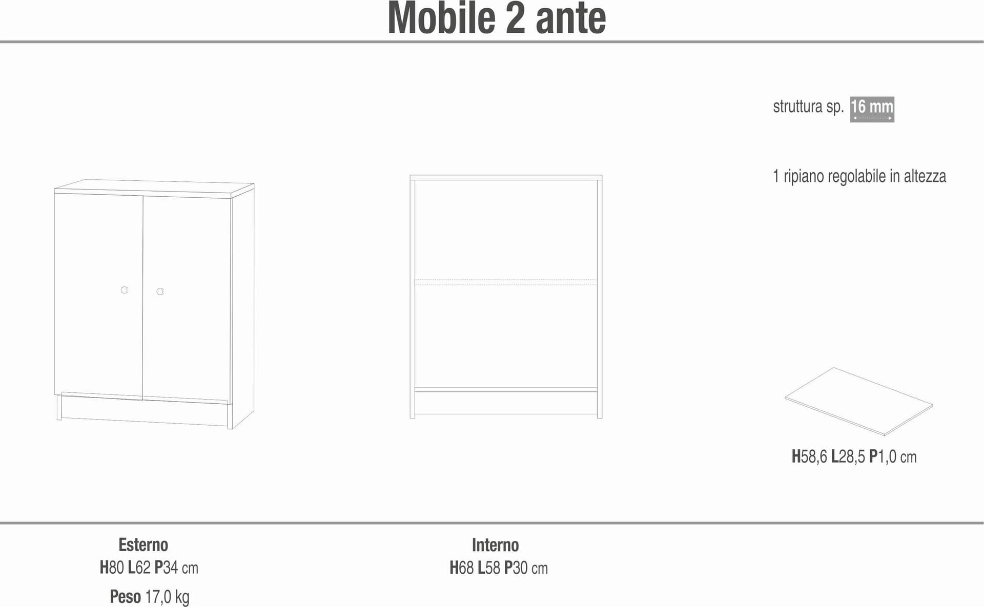 Mobile a 2 ante con ripiano regolabile – 62 x 34 x 80 cm - 6