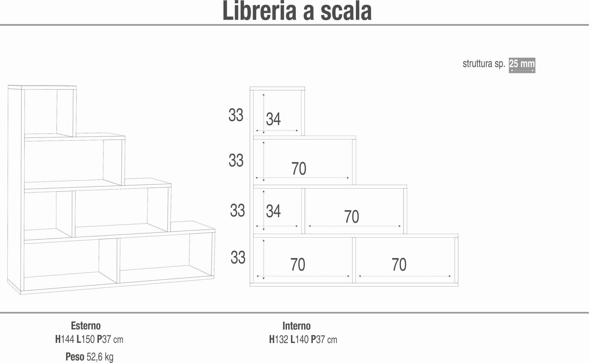 Libreria a scala con 4 livelli in pannello nobilitato – 150 x 38 x 144 cm - 3