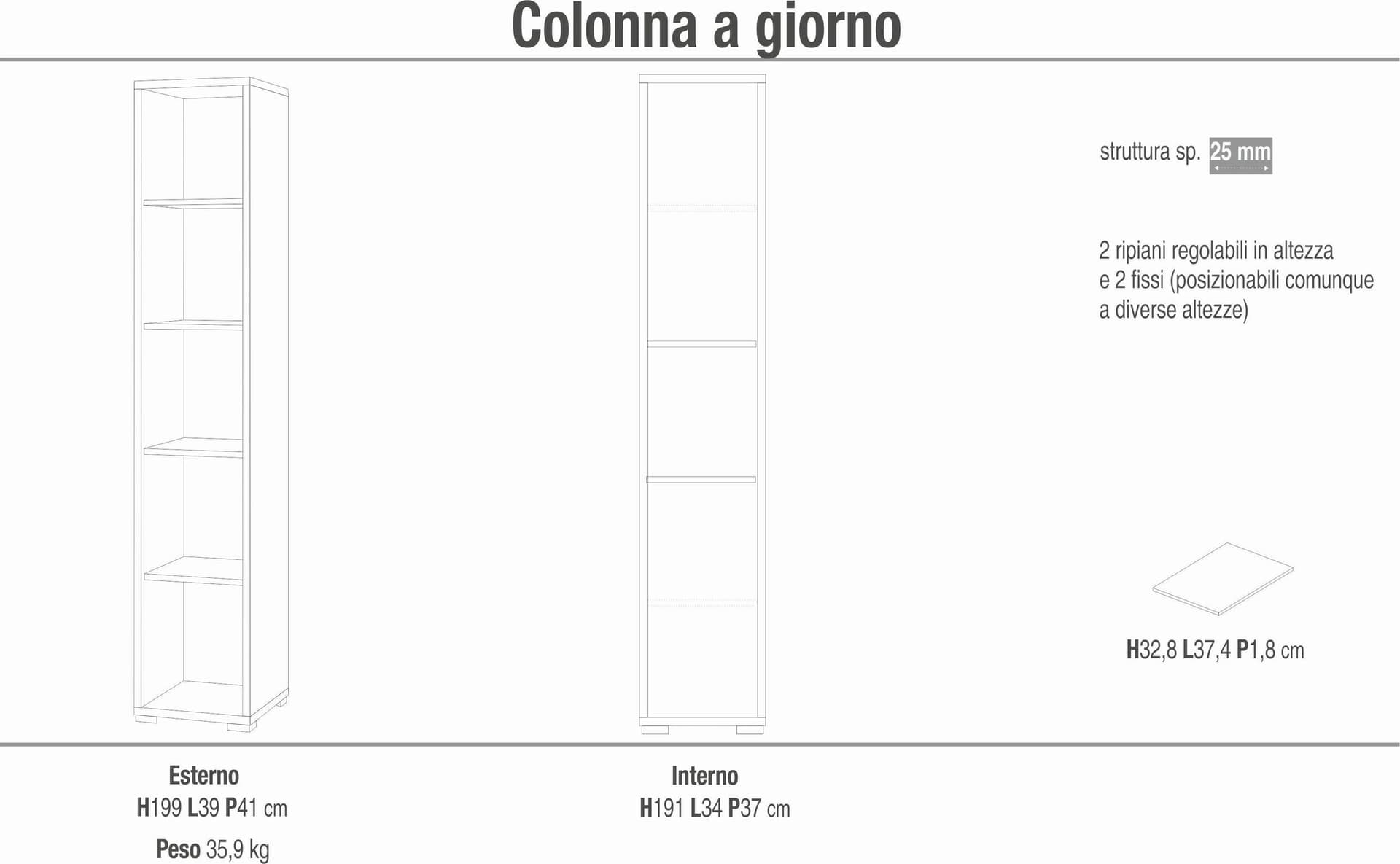 Colonna a giorno con ripiani fissi e regolabili in pannello nobilitato – 38 x 41 x 199 cm - 4