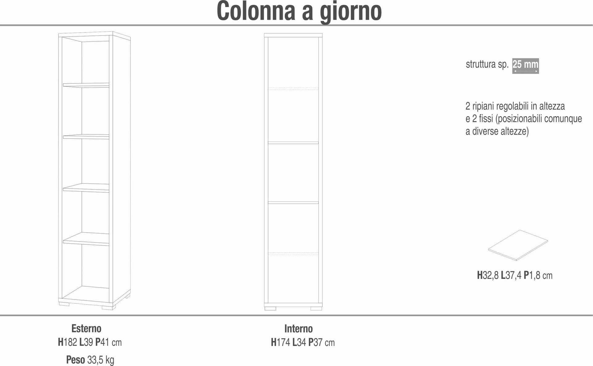 Colonna a giorno con ripiani fissi e regolabili in pannello nobilitato – 38 x 41 x 182 cm - 4