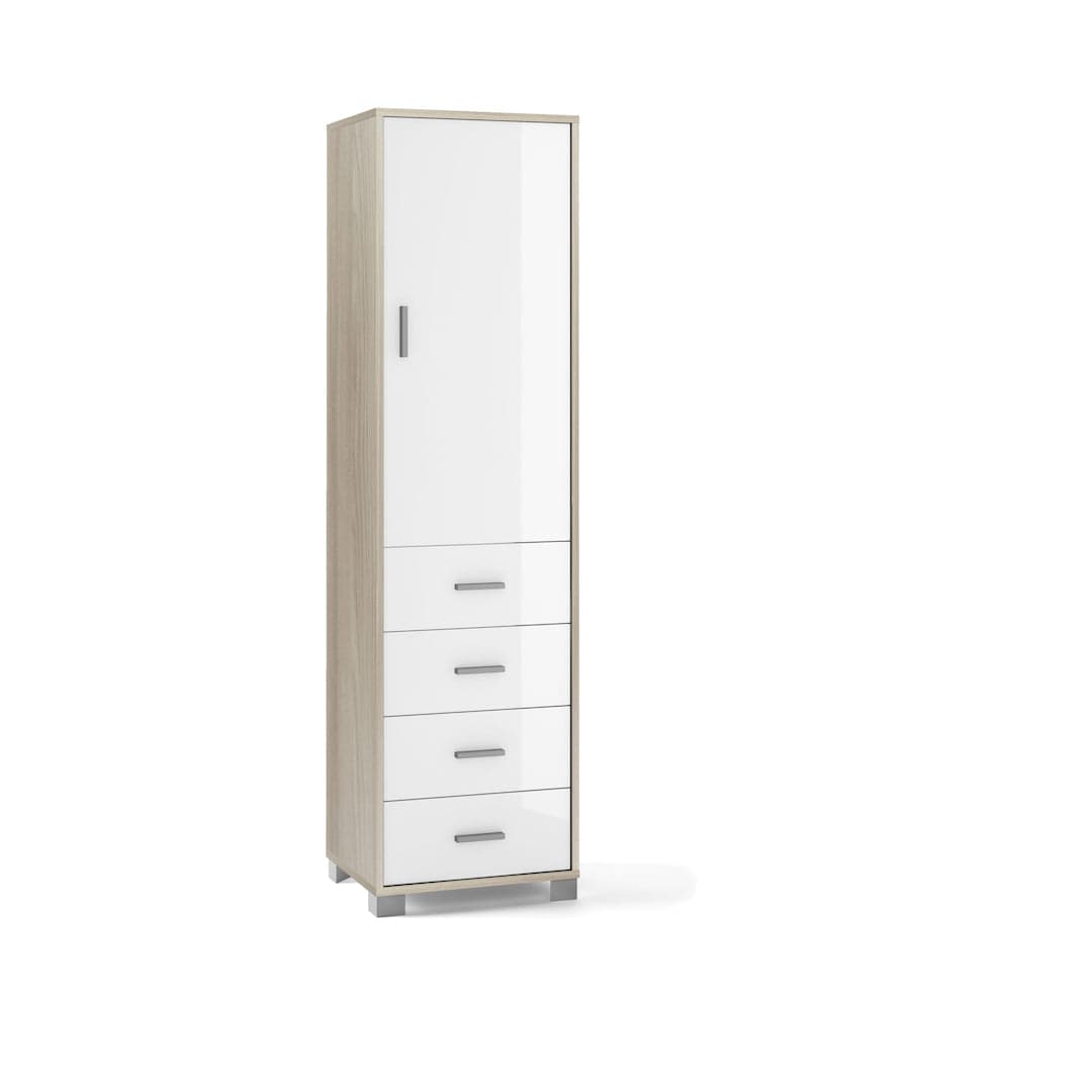 Colonna a 1 anta, 4 cassetti e 2 ripiani regolabili, in pannello nobilitato – 50 x 41 x 183 cm - 54