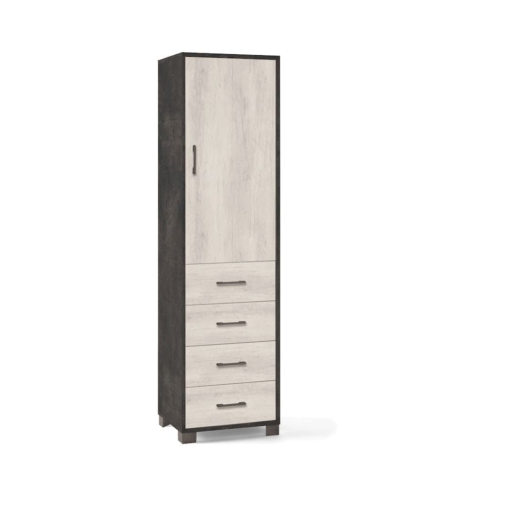 Colonna a 1 anta, 4 cassetti e 2 ripiani regolabili, in pannello nobilitato – 50 x 41 x 183 cm - 46