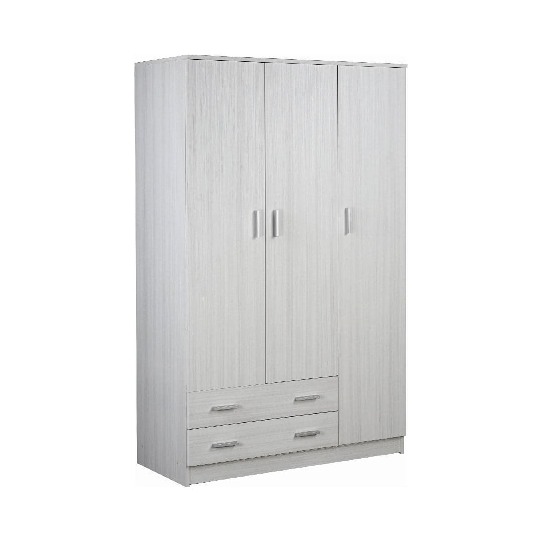 Armadio a 3 Ante e 2 Cassetti, barra portabiti e ripiani regolabili, in pannello nobilitato – 115 x 52 x 182 cm - 2