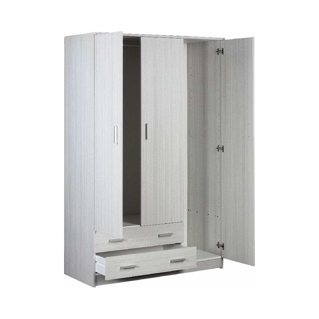 Armadio a 3 Ante e 2 Cassetti, barra portabiti e ripiani regolabili, in pannello nobilitato – 115 x 52 x 182 cm - 6