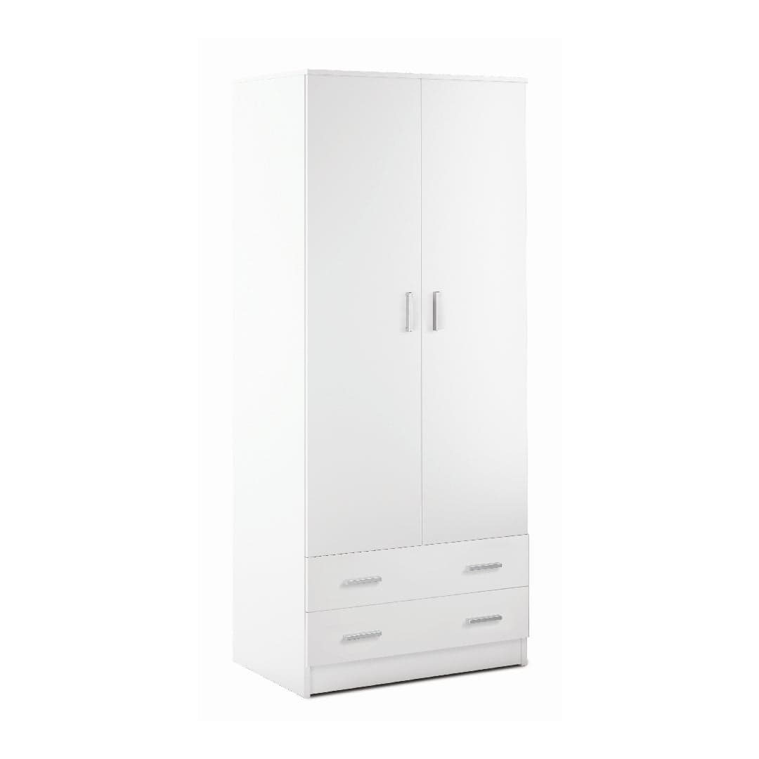 Armadio a 2 Ante e 2 Cassetti in Pannello Nobilitato con Barra Portabiti – 77 x 52 x 182 cm - 9