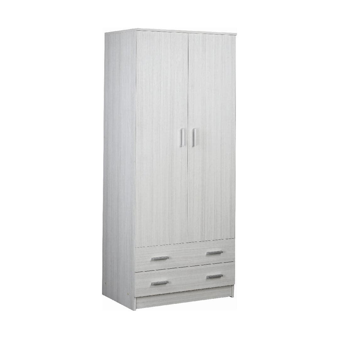 Armadio a 2 Ante e 2 Cassetti in Pannello Nobilitato con Barra Portabiti – 77 x 52 x 182 cm - 10