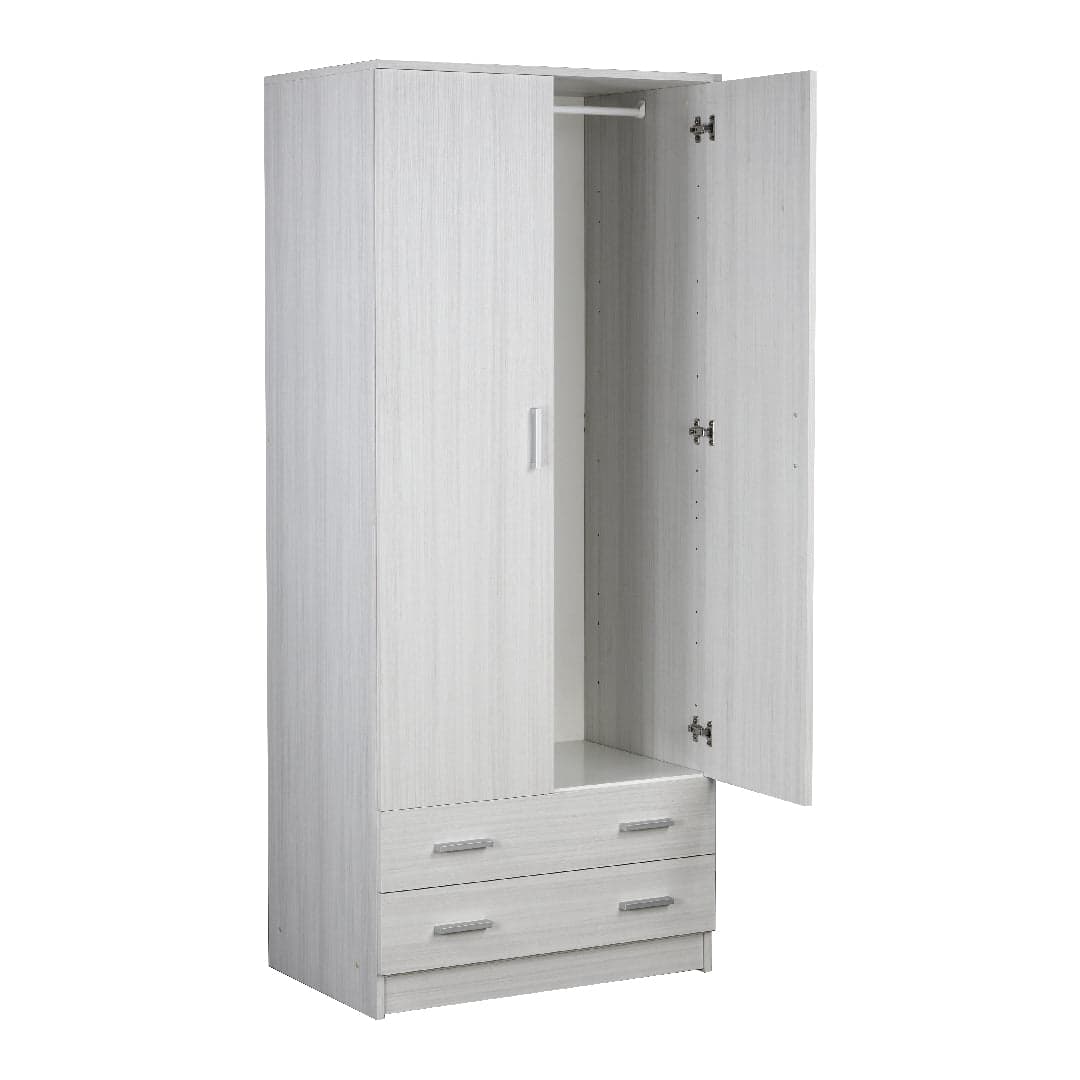 Armadio a 2 Ante e 2 Cassetti in Pannello Nobilitato con Barra Portabiti – 77 x 52 x 182 cm - 3