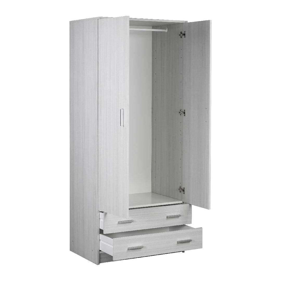 Armadio a 2 Ante e 2 Cassetti in Pannello Nobilitato con Barra Portabiti – 77 x 52 x 182 cm - 4