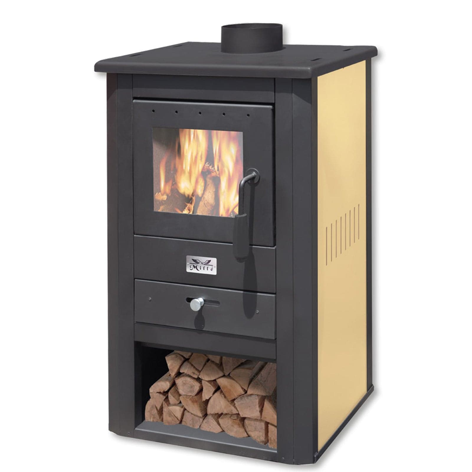 Stufa a legna "Pallade" in acciaio da 10,7 kW con pannelli - 3