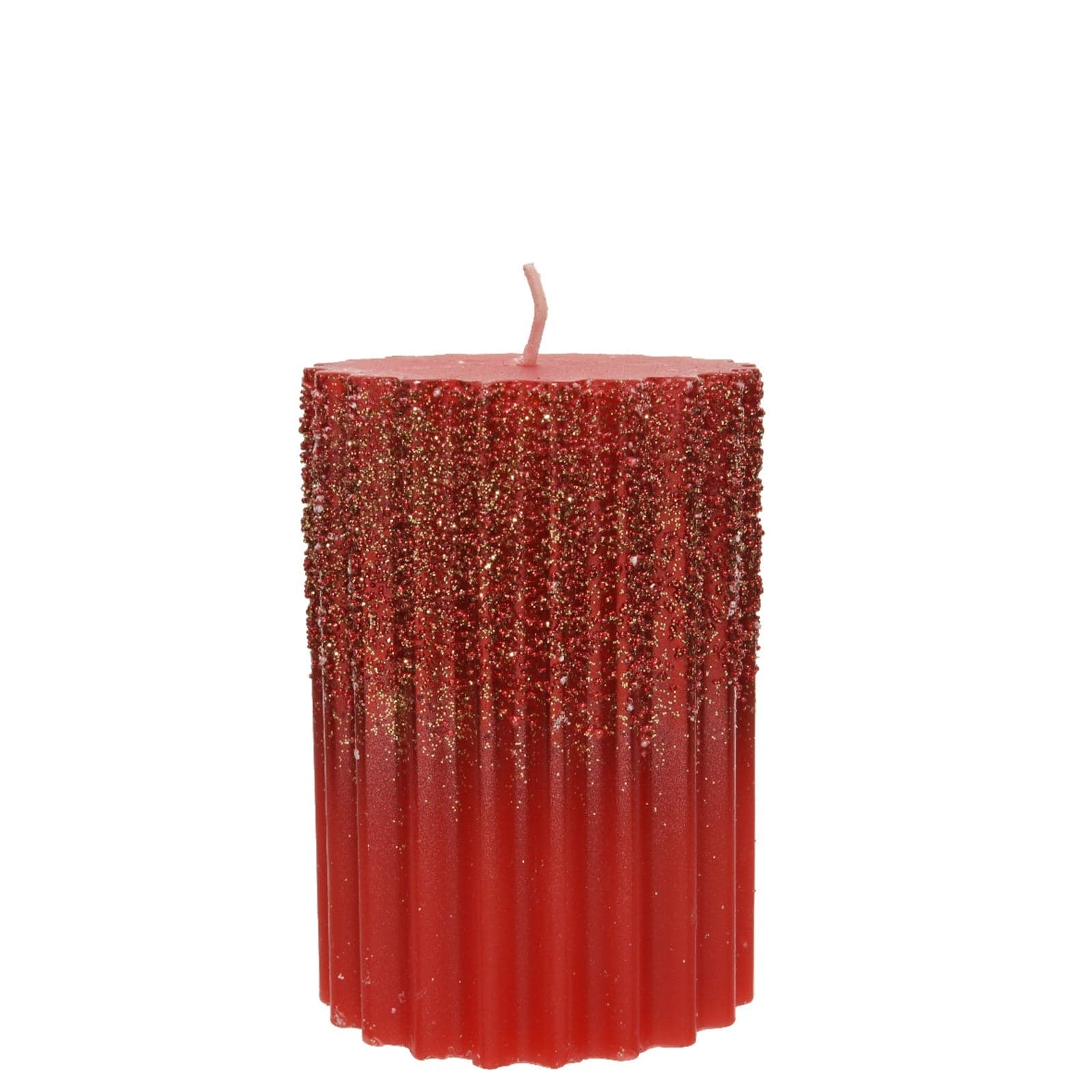 Candela decorativa in cera rigata con Glitter color Rosso Chiaro - 2