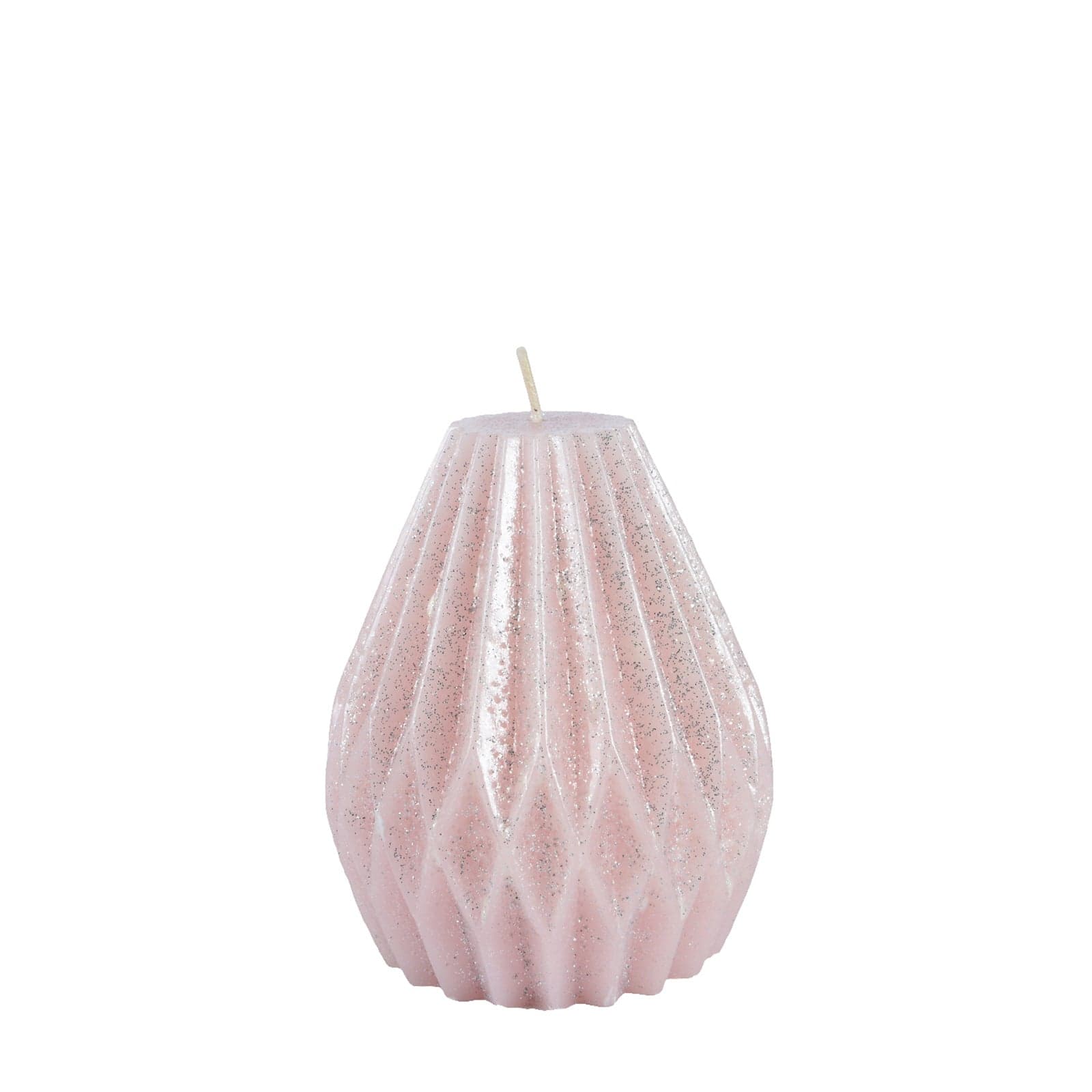 Candela decorativa in cera plissettata con glitter color rosa blush - 3