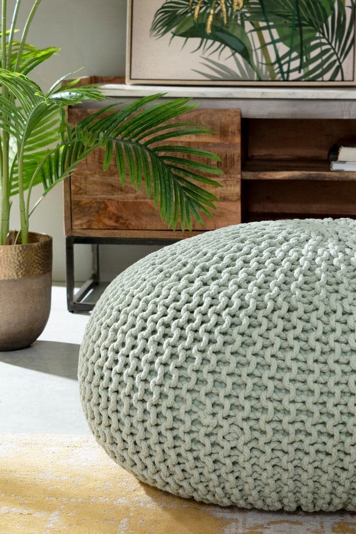 Poltrona Pouf "Intreccio" per interno, con rivestimento in cotone da Ø80x35h cm - 33