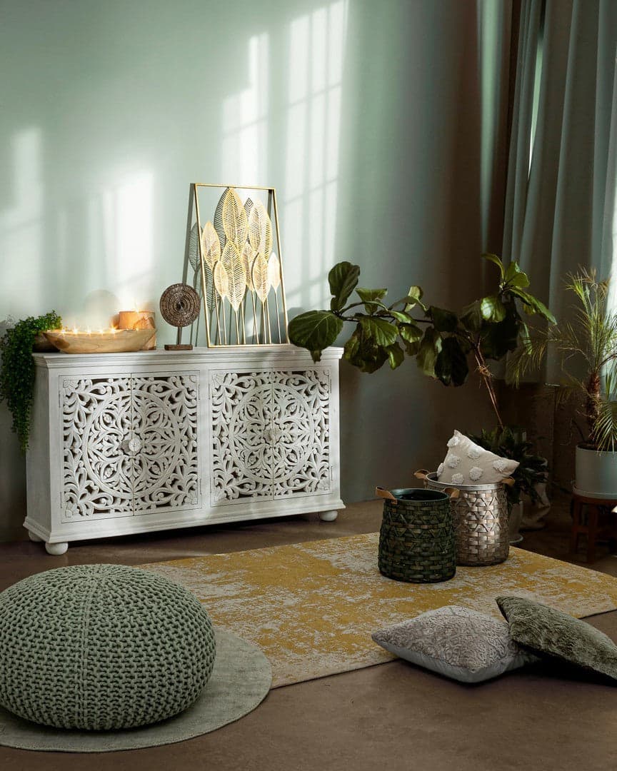 Poltrona Pouf "Intreccio" per interno, con rivestimento in cotone da Ø80x35h cm - 37