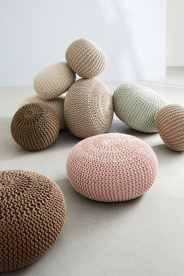 Poltrona Pouf "Intreccio" per interno, con rivestimento in cotone da Ø80x35h cm - 47