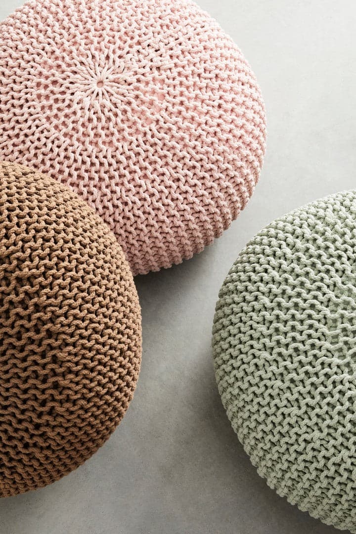 Poltrona Pouf "Intreccio" per interno, con rivestimento in cotone da Ø80x35h cm - 7
