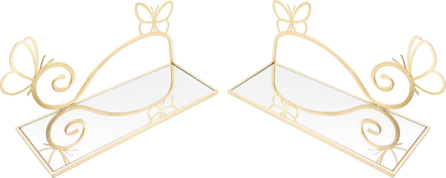Mensole da parete in metallo color oro ripiano in vetro set da 2 - 3