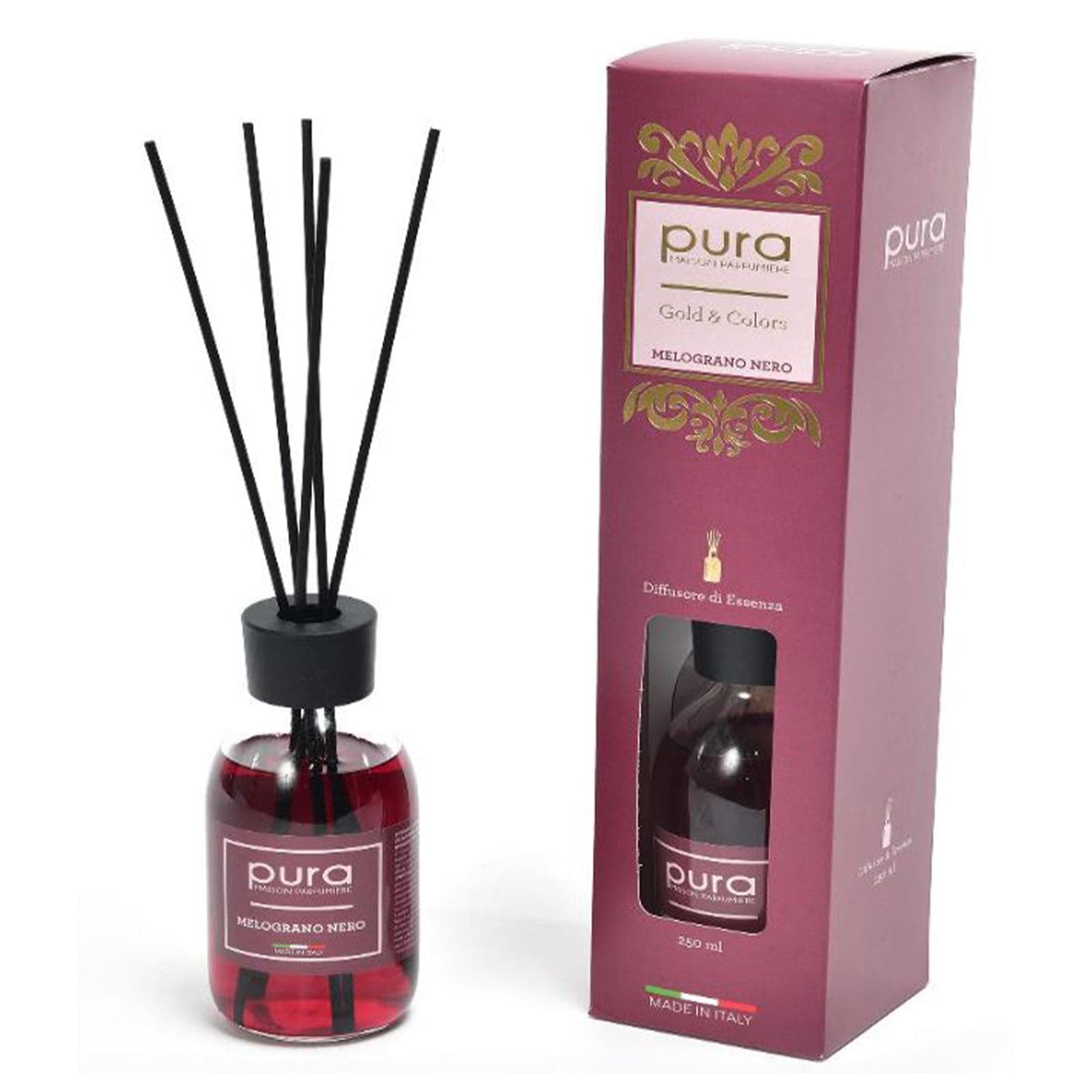 Diffusore di essenza "Linea gold" con bacchetti in cotone profumatore per ambienti da 250 ml - 10