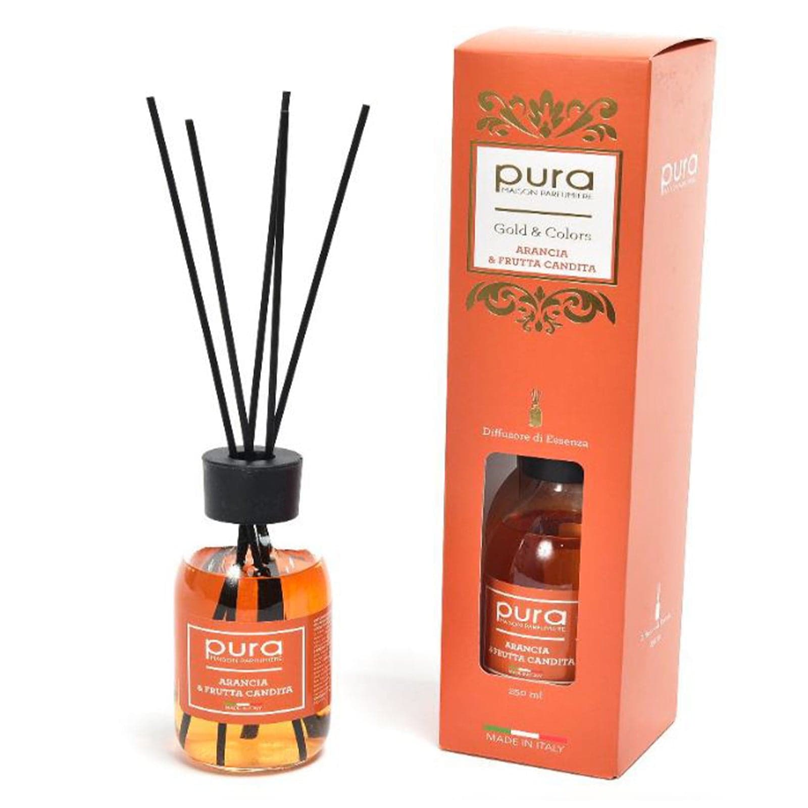 Diffusore di essenza "Linea gold" con bacchetti in cotone profumatore per ambienti da 250 ml - 8