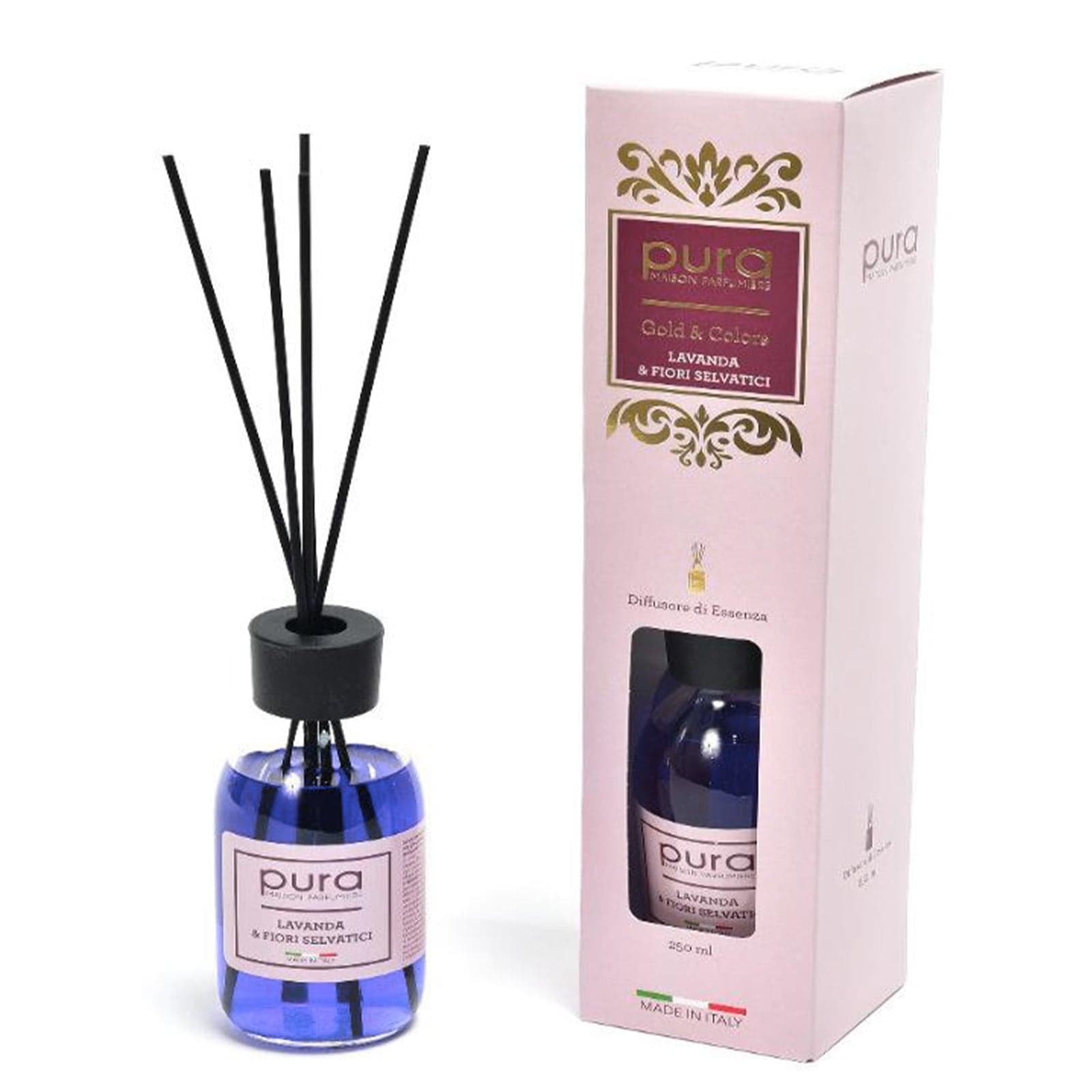 Diffusore di essenza "Linea gold" con bacchetti in cotone profumatore per ambienti da 250 ml - 9