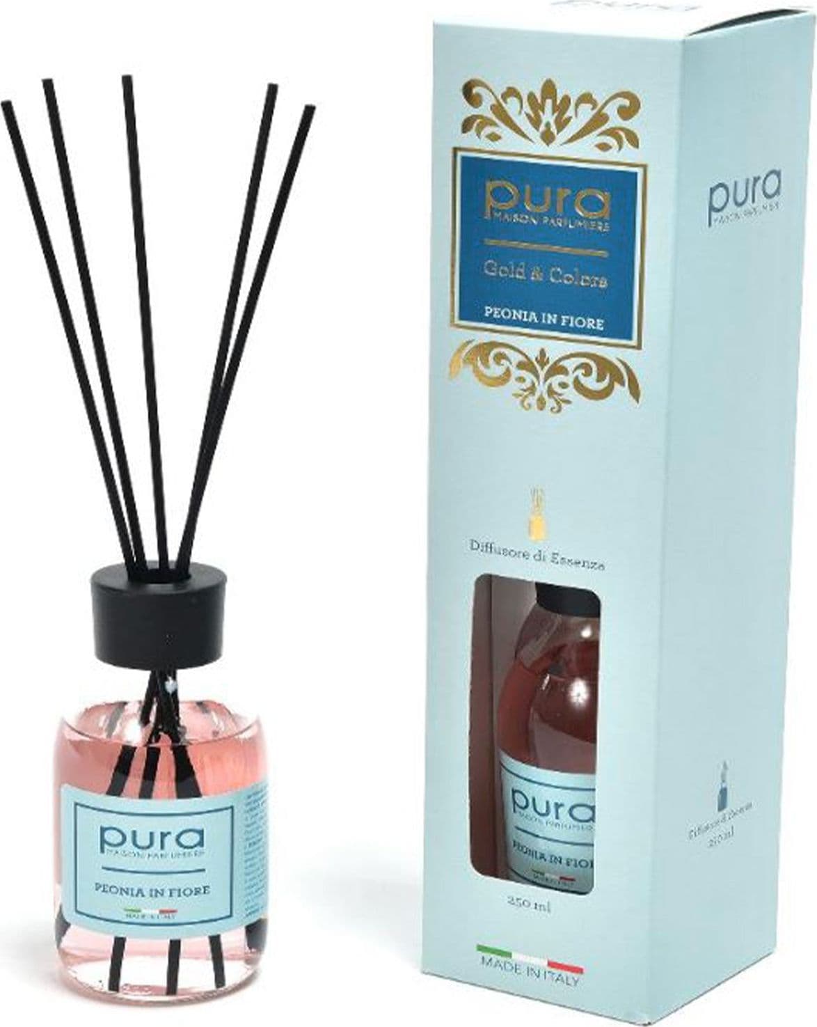 Diffusore di essenza "Linea gold" con bacchetti in cotone profumatore per ambienti da 250 ml - 5