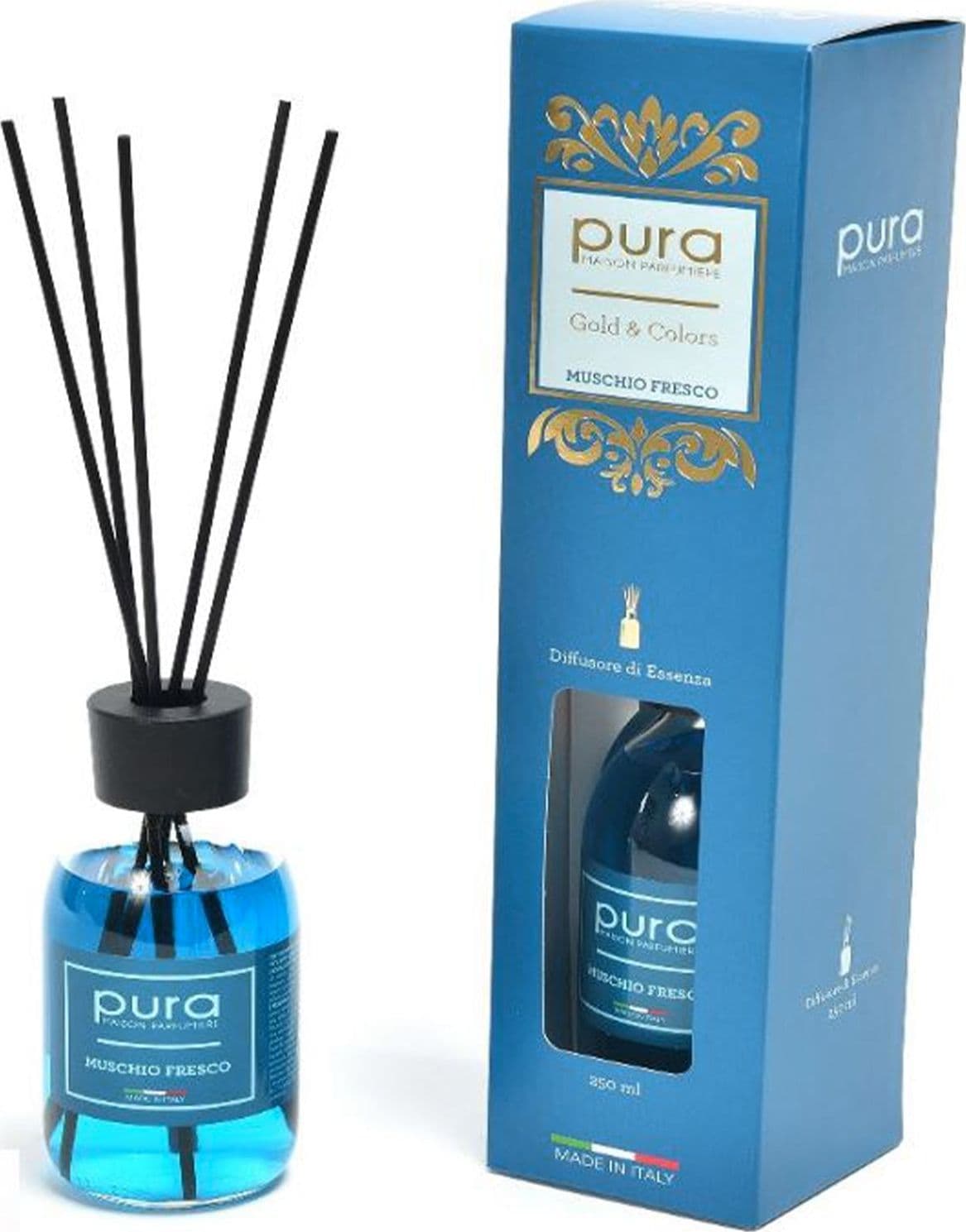 Diffusore di essenza "Linea gold" con bacchetti in cotone profumatore per ambienti da 250 ml - 6