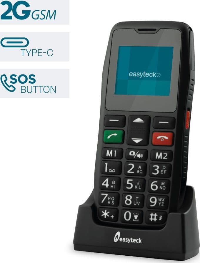 CELLULARE SENIOR EASYTECK T200 1,8 BASE INCLUSA BLACK - 1