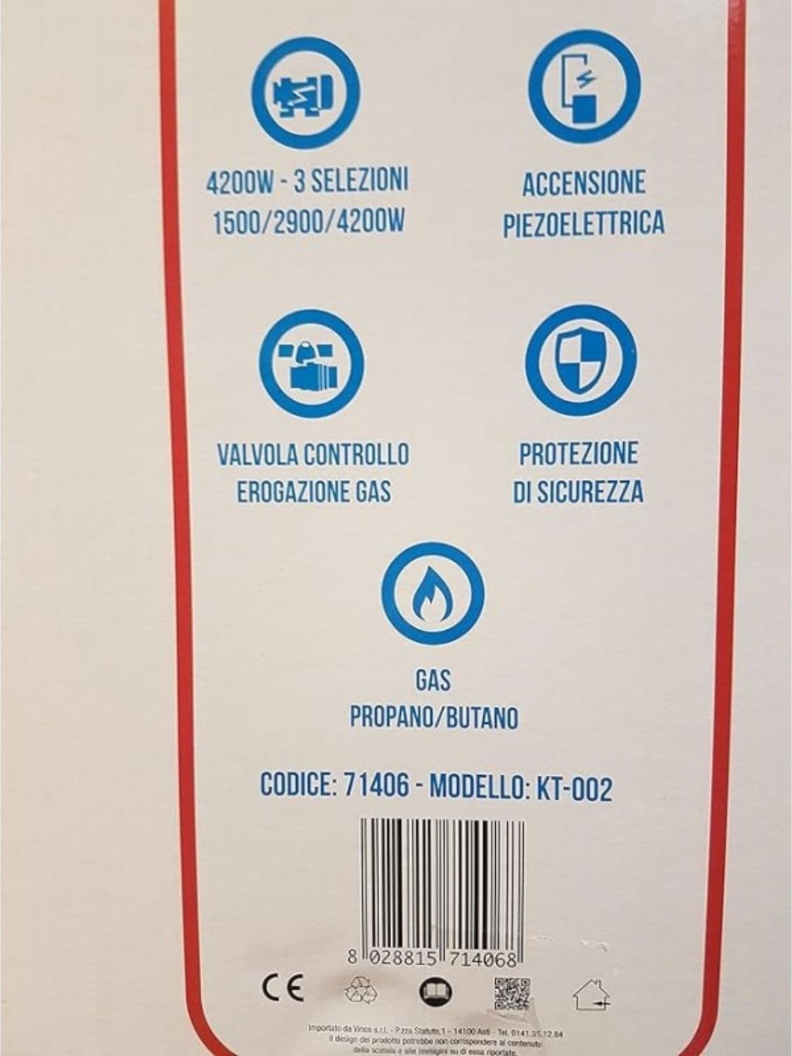 VINCO COD.71406 Stufa A Gas Con Bombola 4200W +Kit Montaggio Stufe,Fornelli,Cucine Gpl (Regolatore + Tubo + Fascette) 0.5 Metri - 2