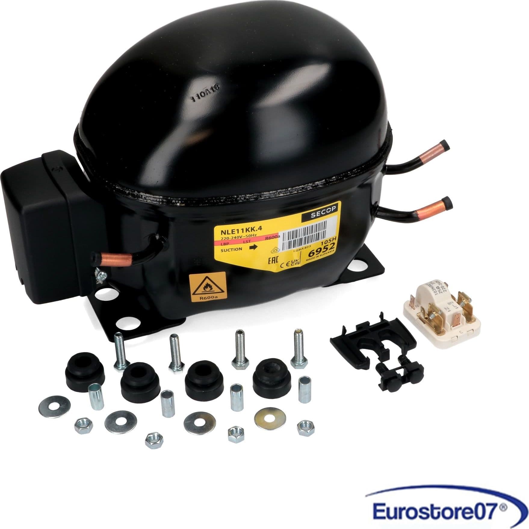 Compressore frigorifero   gas r600a lbp 1/5 hp 11,15 cm3 secop nle11kk.4 - 1