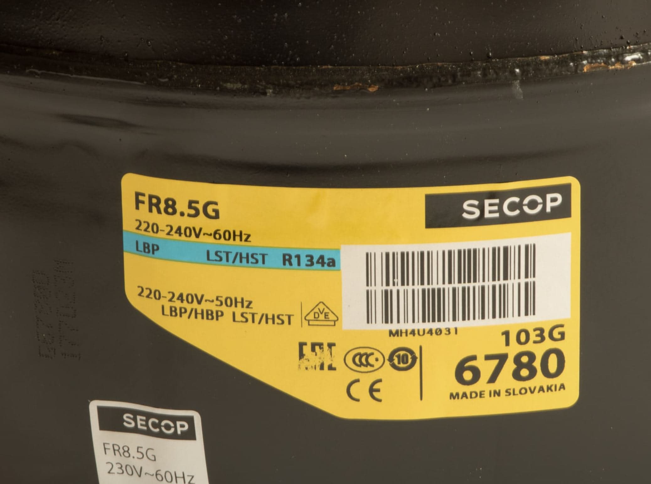 Compressore frigorifero / congelatore secop frk8.5g - gas  r134a - lhbp 7,95cc - 2