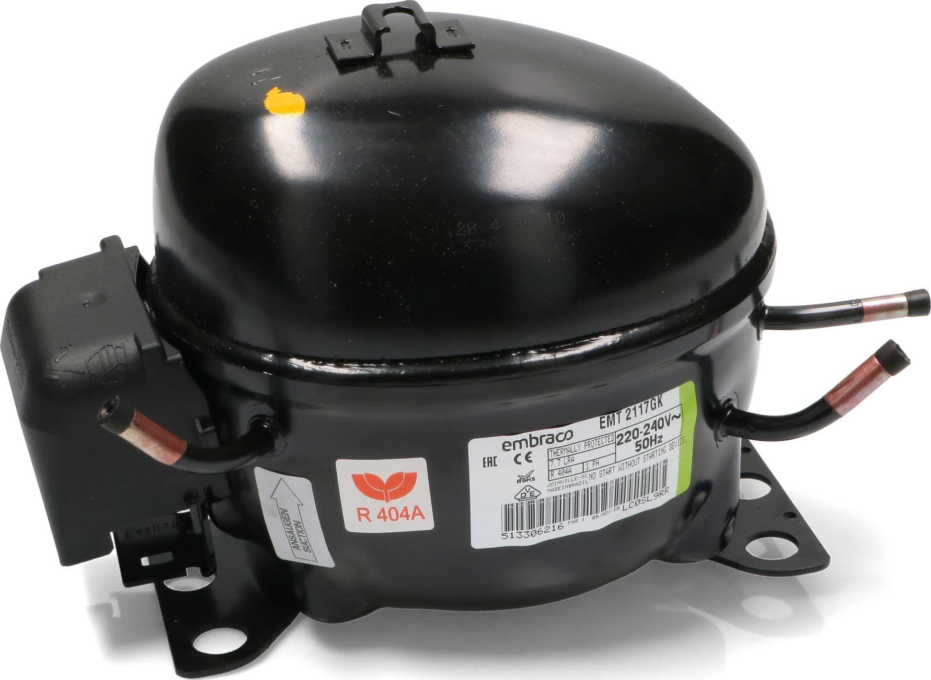 Compressore frigorifero / congelatore embraco emt2117gk - gas  r404a - lbp 4,5cc - 2