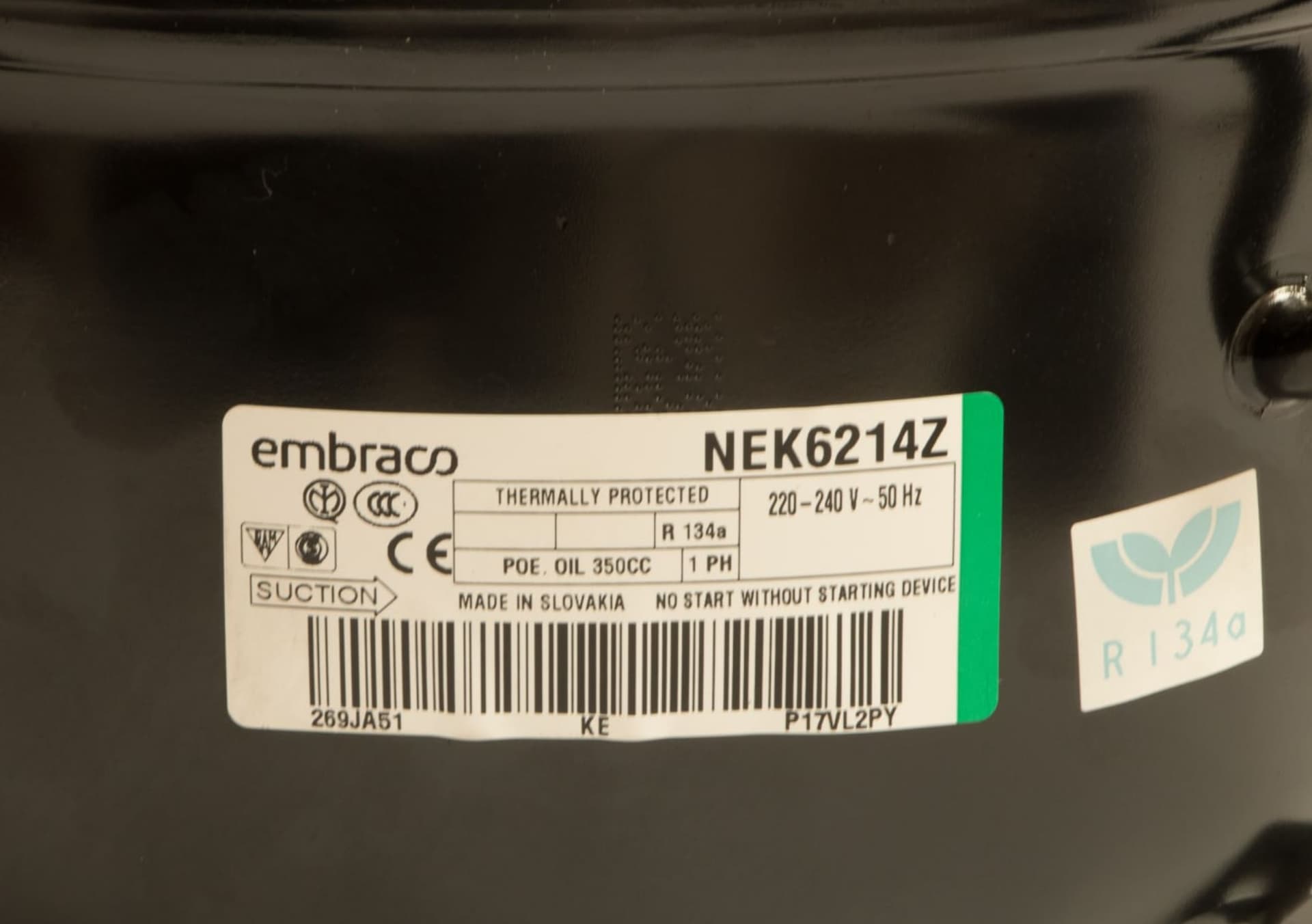Compressore frigorifero / congelatore  embraco nek6214z - gas r134a  mhbp 16,8cc - 3