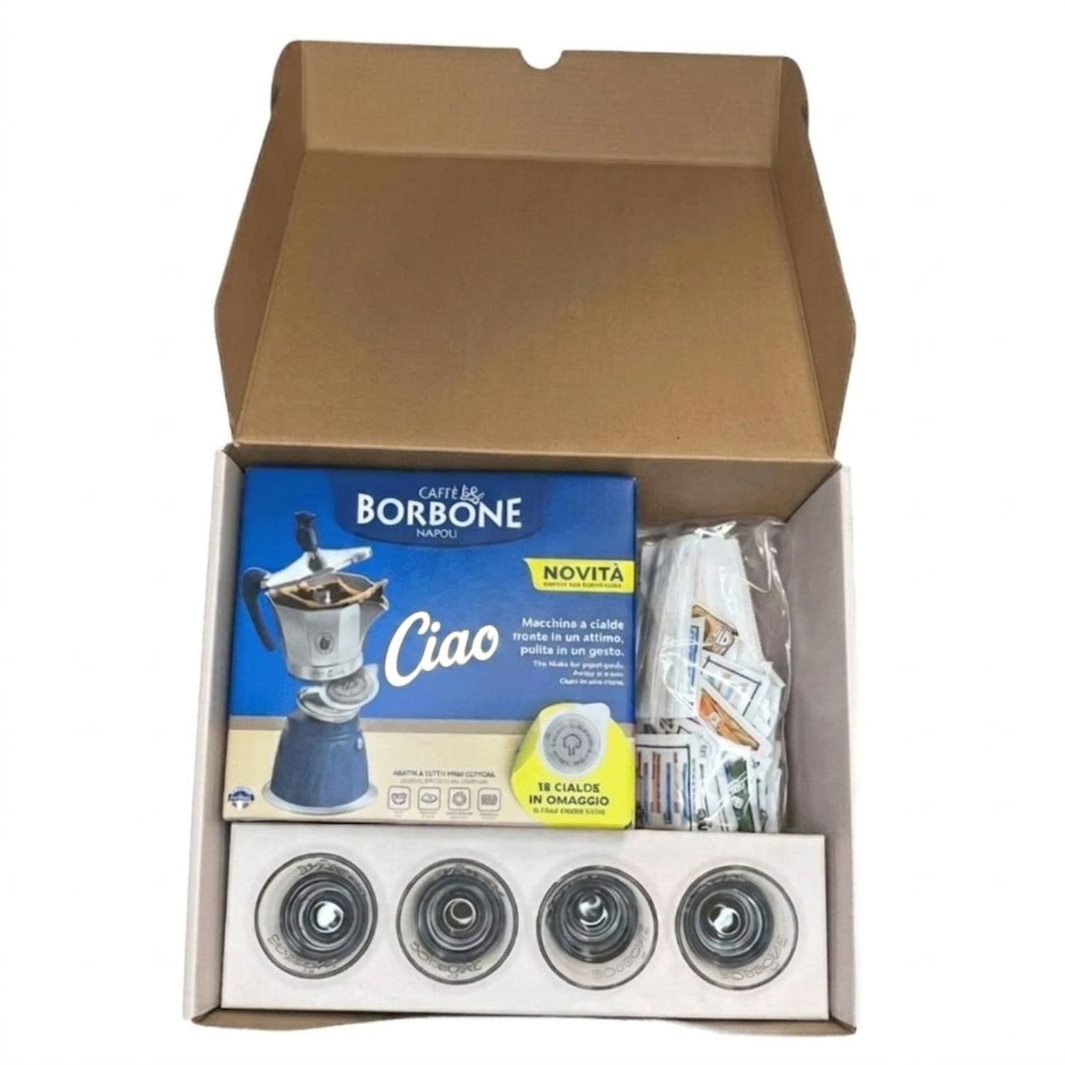 Moka Ciao +4 Bicchierini di Vetro +15 Cialde +50 Zucchero e Palettine - 2