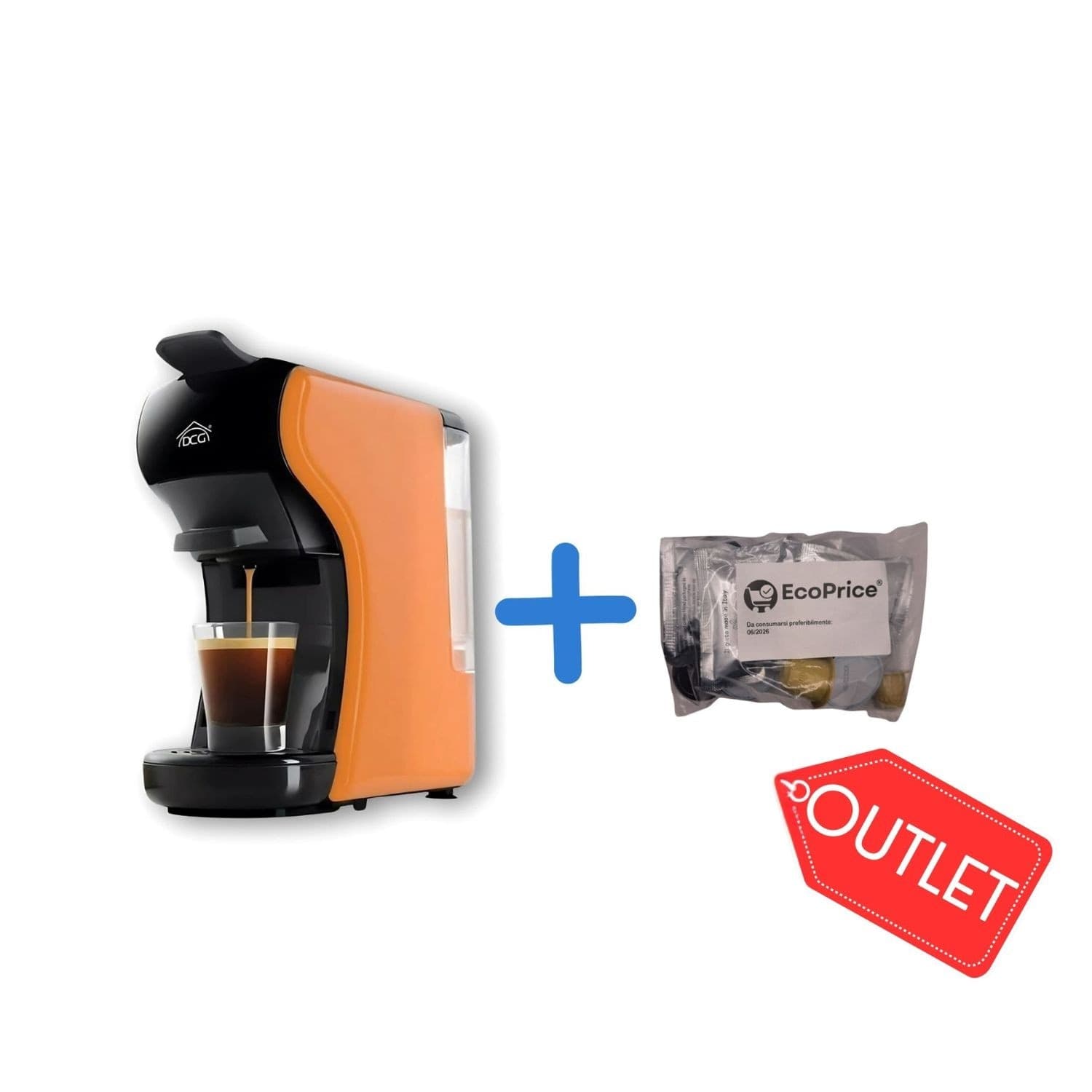 DCG ES6517 - Macchina Del Caffè Universale, serbatoio 0,6 Litri, 19 BAR, 1.450W - Arancione + Omaggio 15 Pz Cialde / Capsule - 15