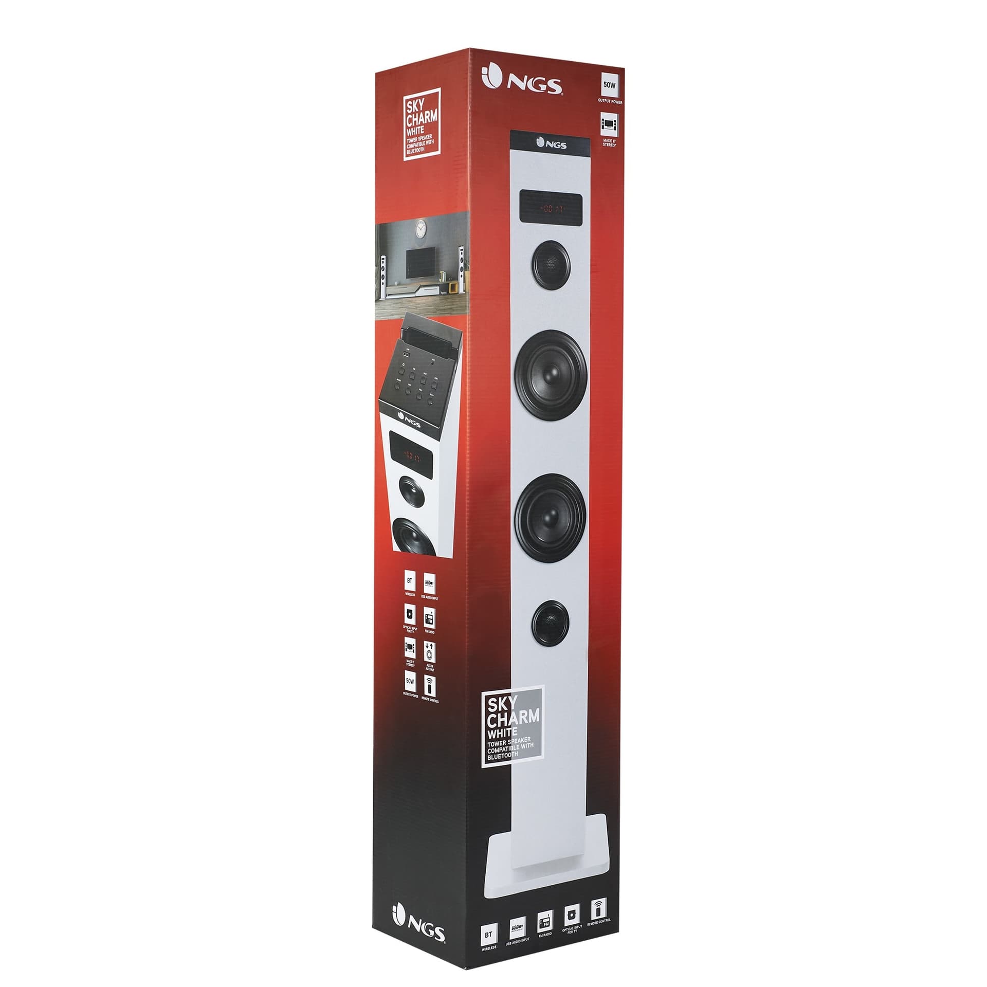Ngs Speaker A Torre Skycharm Bluetooth Usb Radiofm Aux 50w Bianca - 8