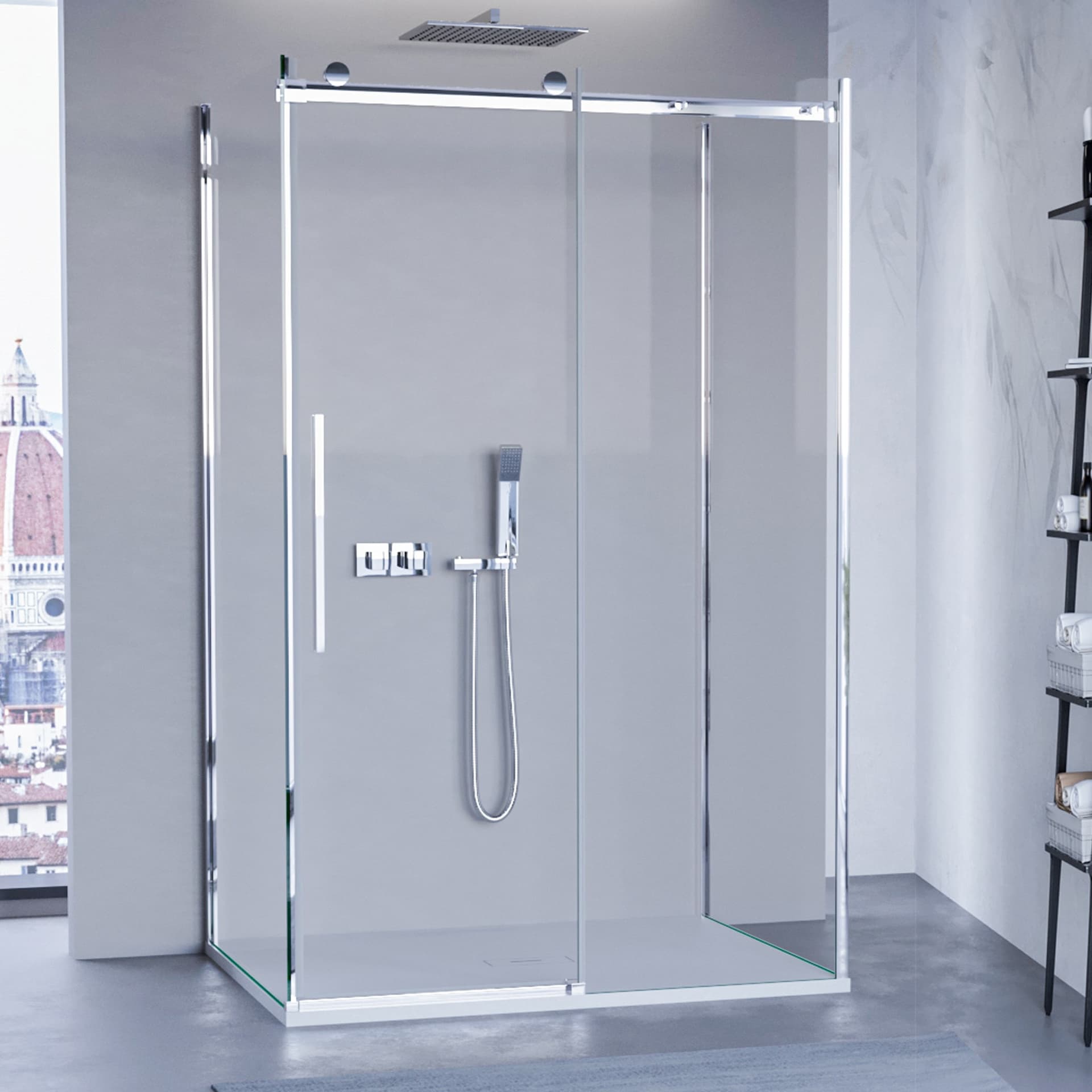 Box Doccia tre lati porta scorrevole trasparente H195cm 8mm anticalcare Euclide - 35