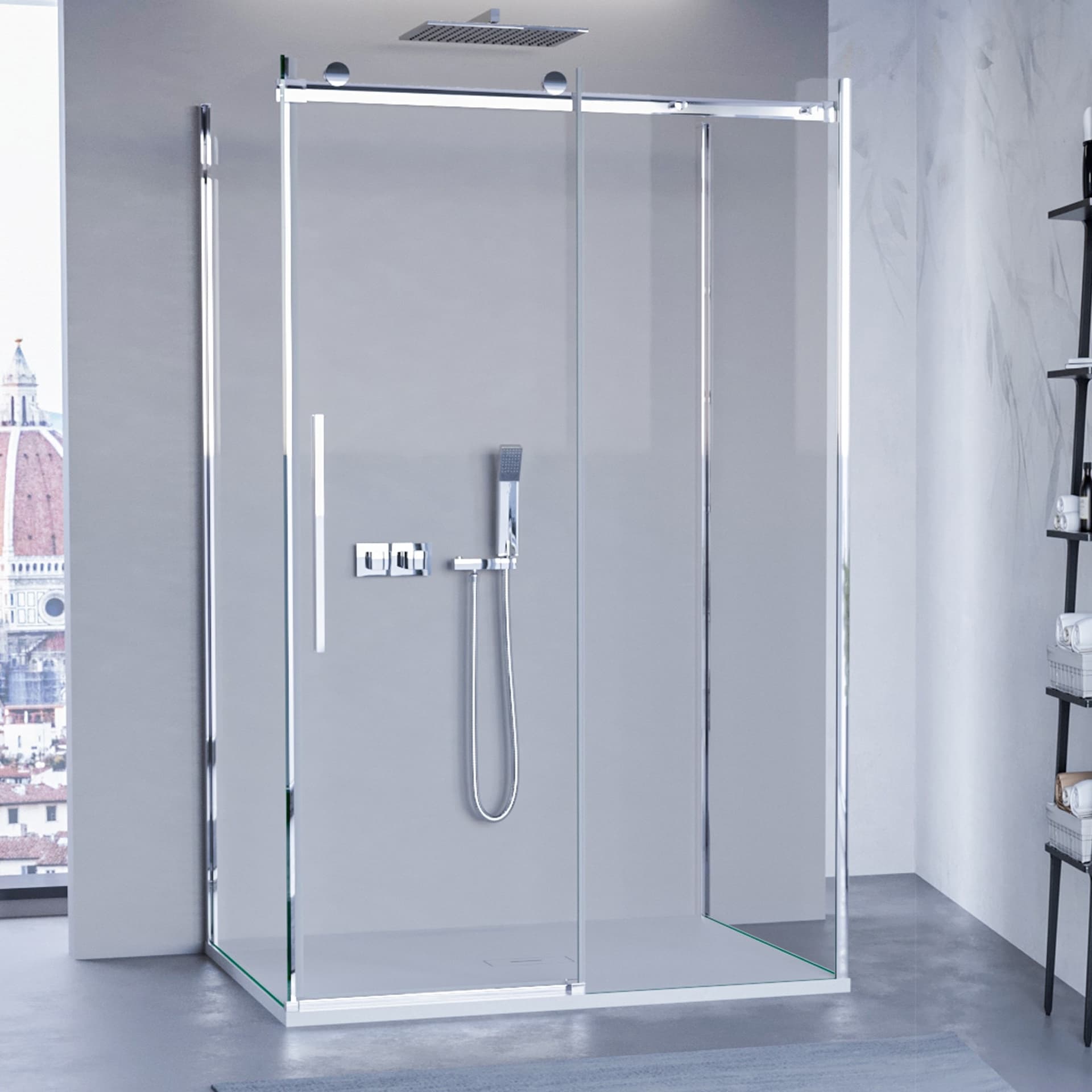 Box Doccia tre lati porta scorrevole trasparente H195cm 8mm anticalcare Euclide - 2