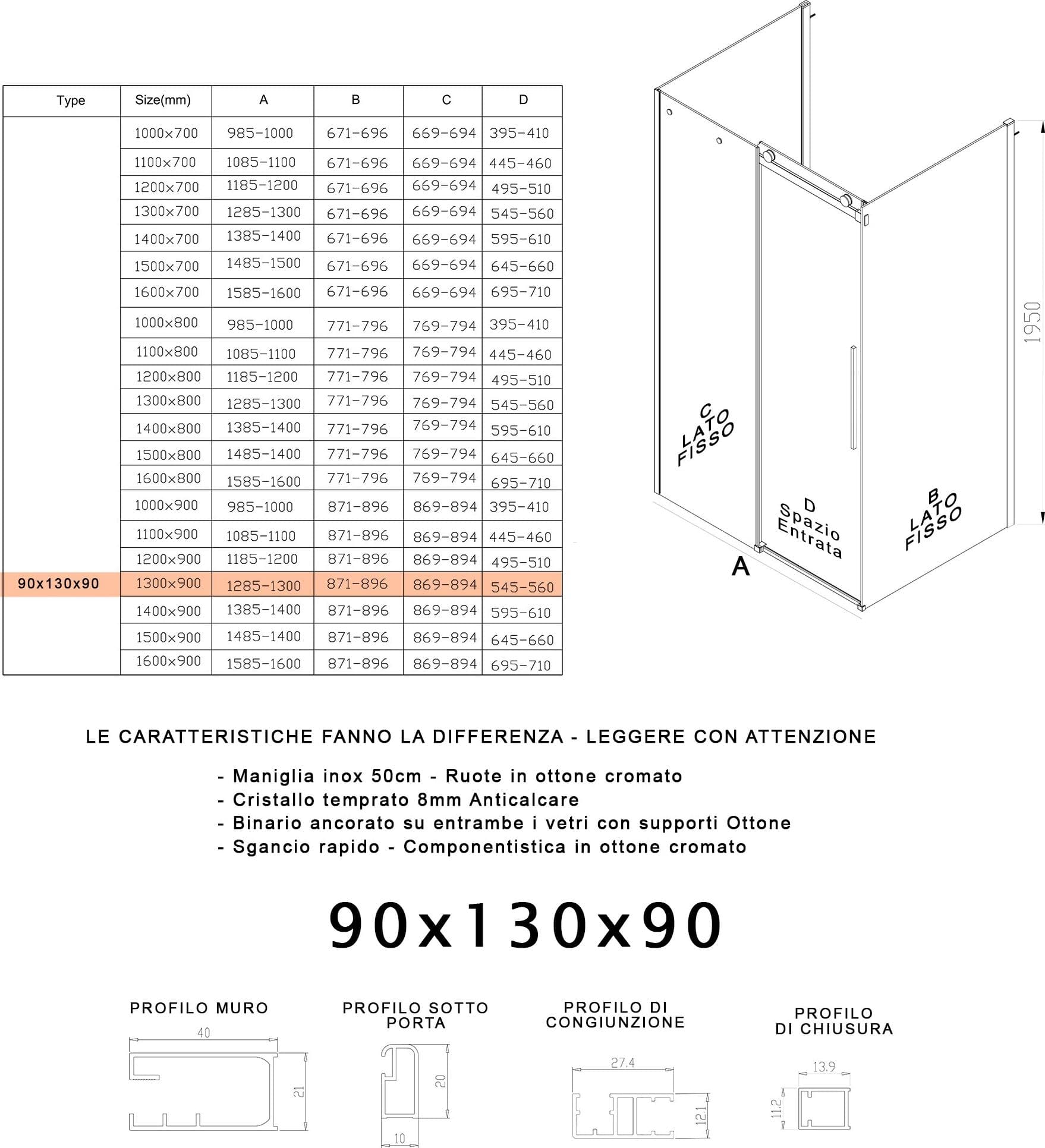 Box Doccia tre lati porta scorrevole trasparente H195cm 8mm anticalcare Euclide - 21