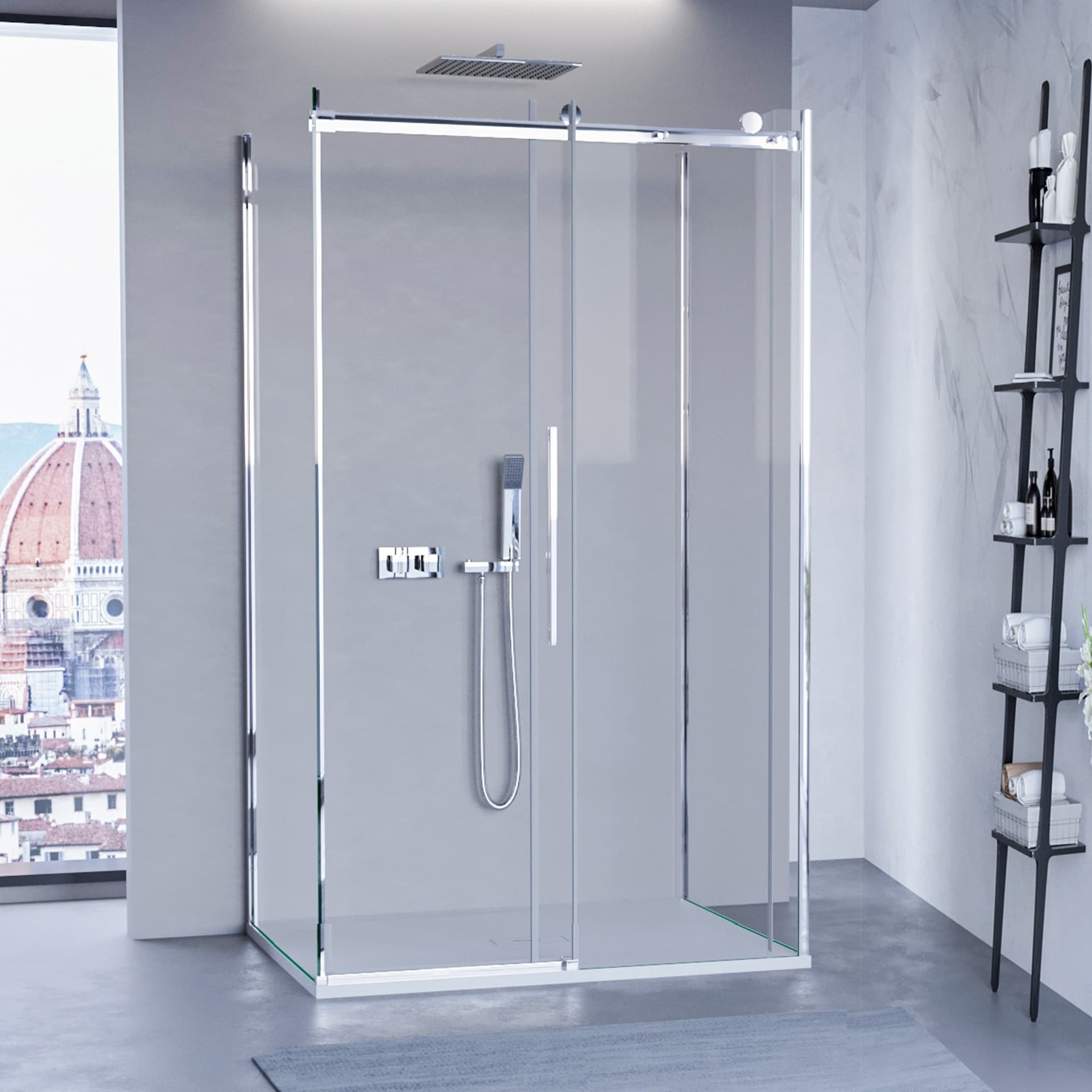 Box Doccia tre lati porta scorrevole trasparente H195cm 8mm anticalcare Euclide - 32