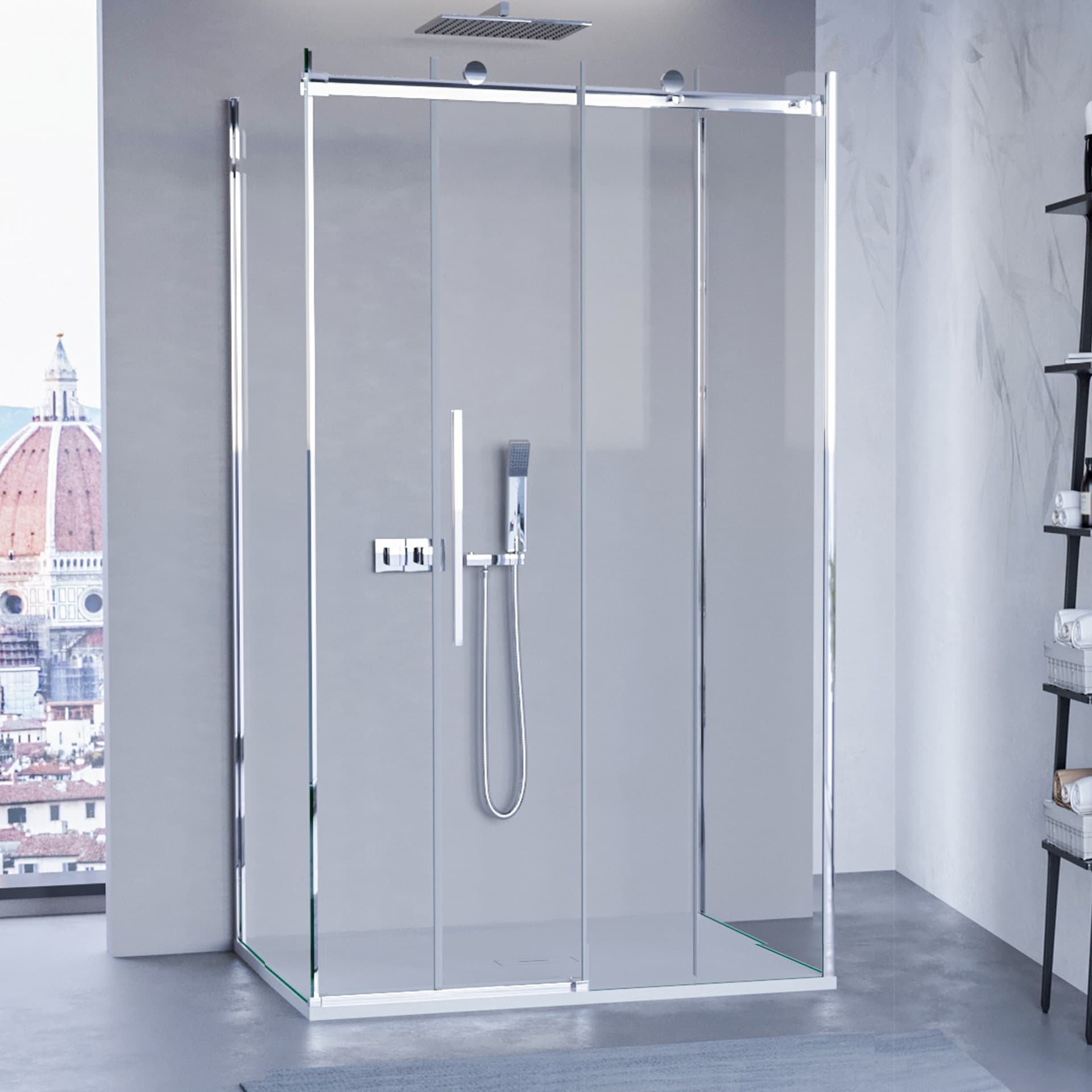 Box Doccia tre lati porta scorrevole trasparente H195cm 8mm anticalcare Euclide - 34
